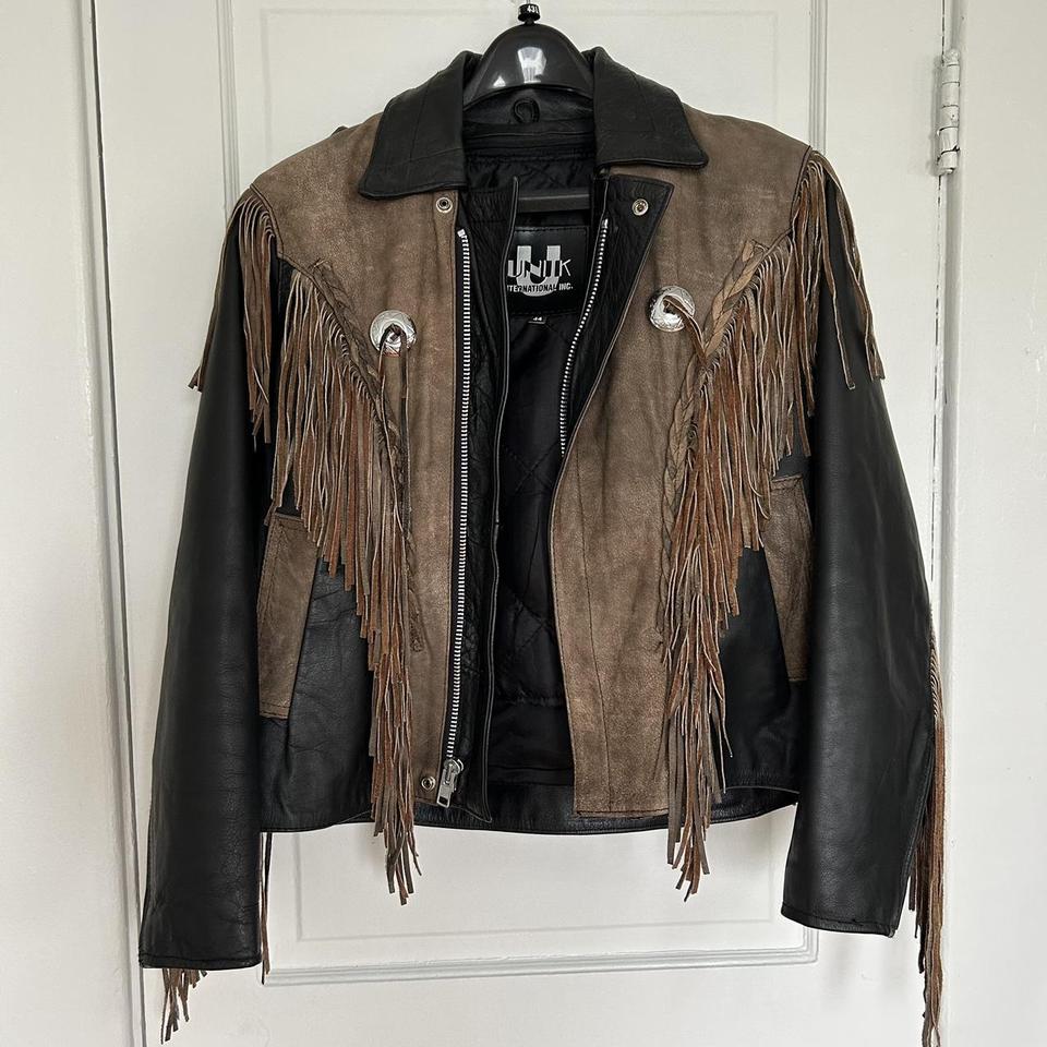 Unik leather shop jacket with fringe