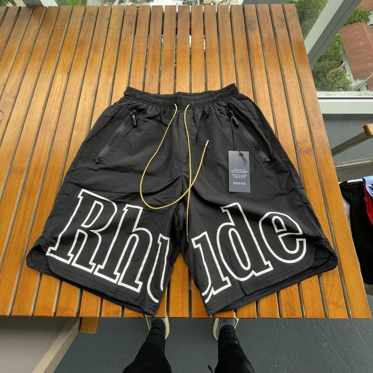 Rhude Men's Black and White Shorts | Depop