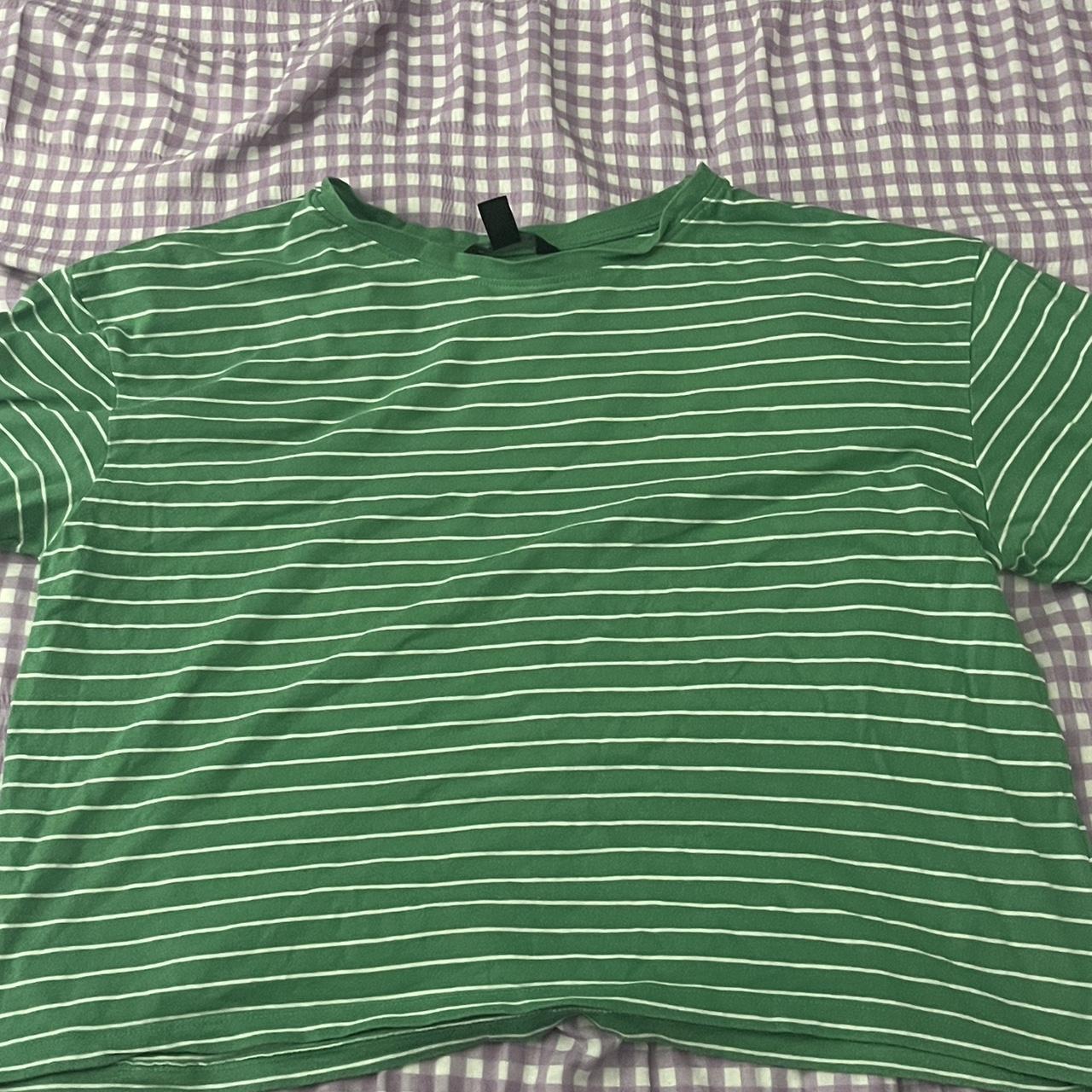 green and white striped baggy crop t-shirt new... - Depop