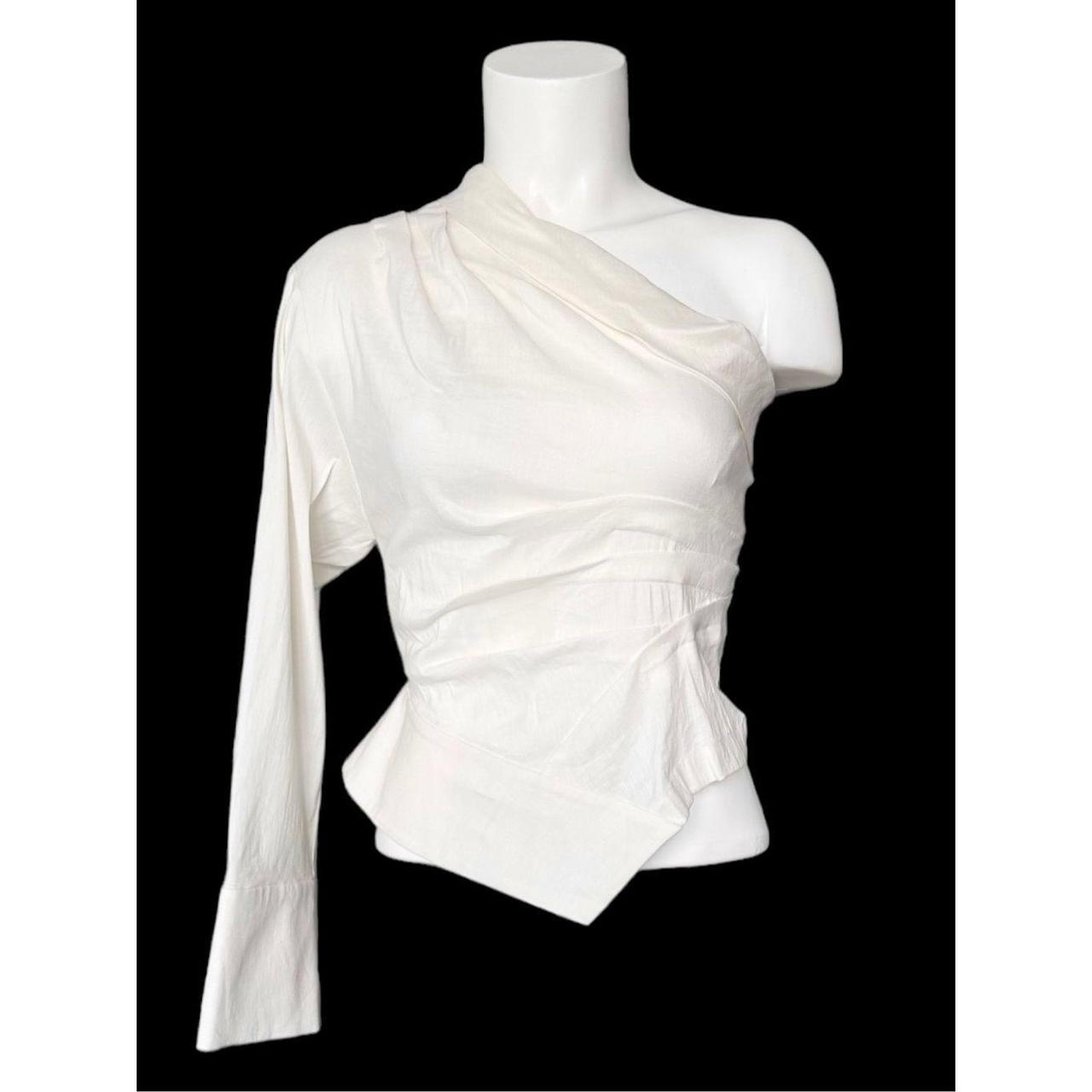 Zara white one discount shoulder asymmetric top blous