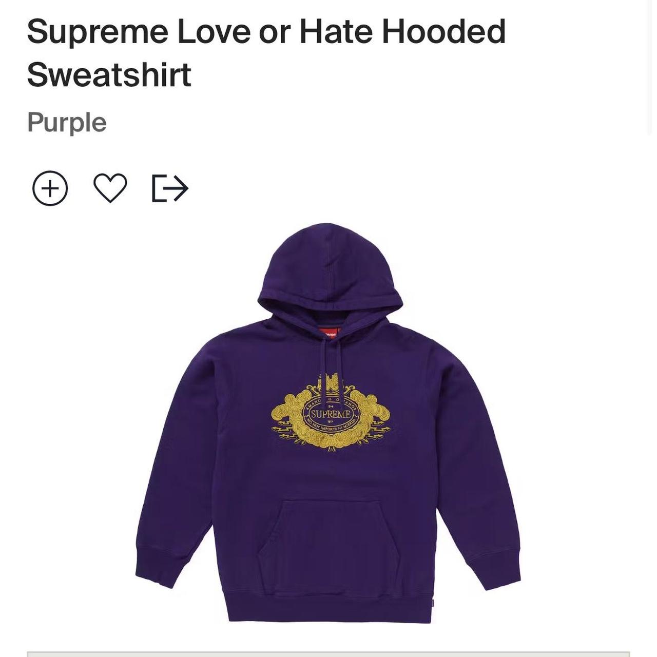 Size medium in mens purple love or hate Supreme... - Depop