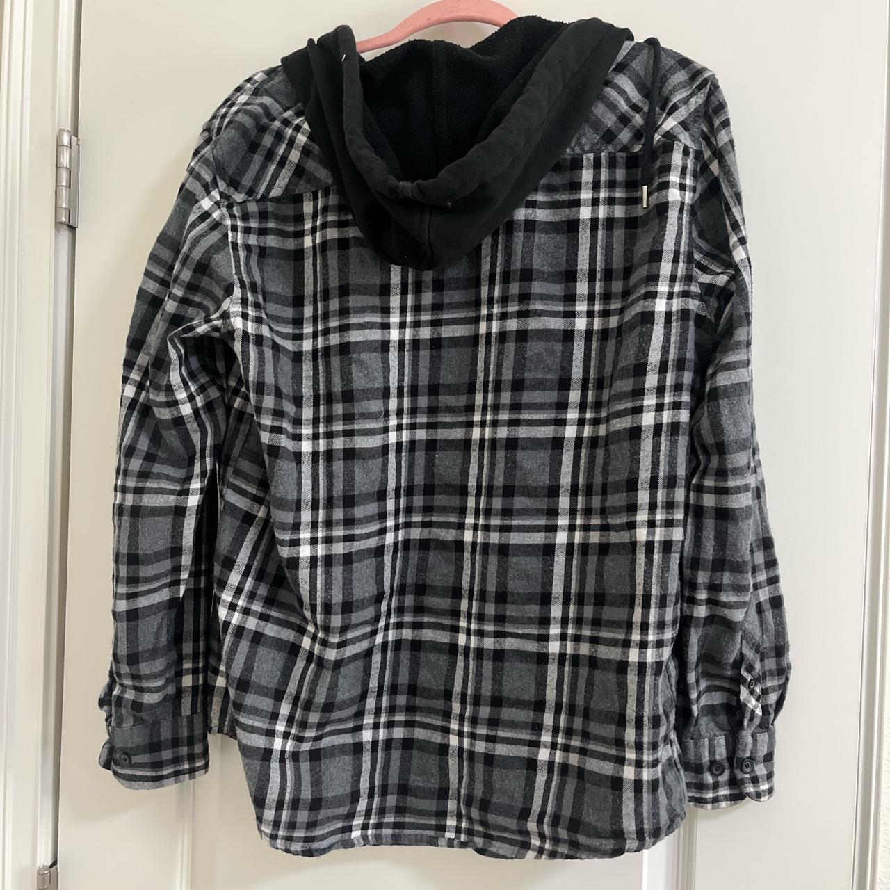 Black and white flannel with hood - Depop
