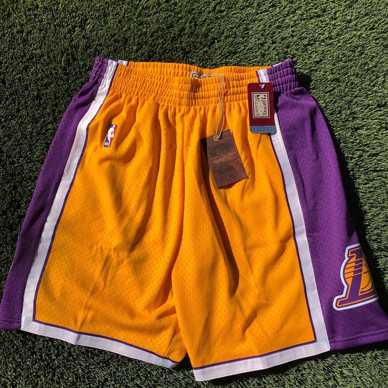 Mitchell & Ness Mens Los Angeles Lakers Lakers Authentic Shorts - Mens Purple/Yellow Size XL