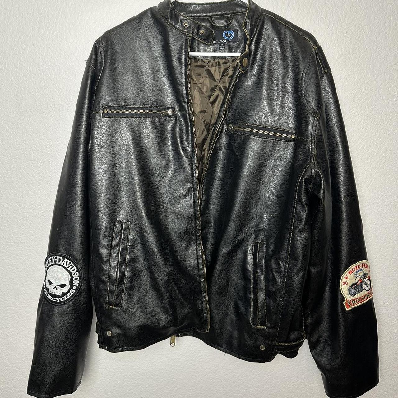 Genuine Leather Motorcycle Biker Jacket with Harley... - Depop