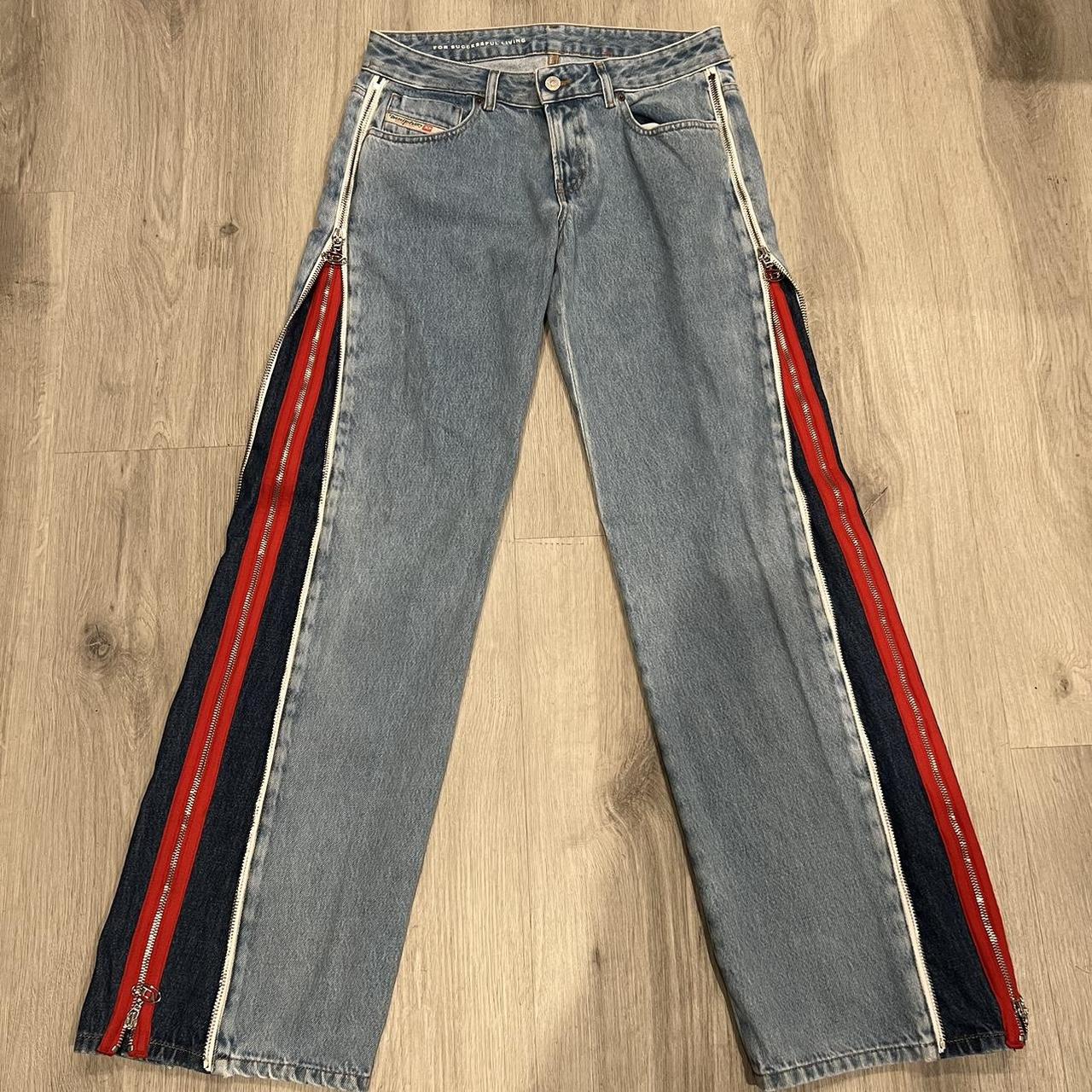 DIESEL Side Zipper Jeans red and blue BRAND NEW! - Depop