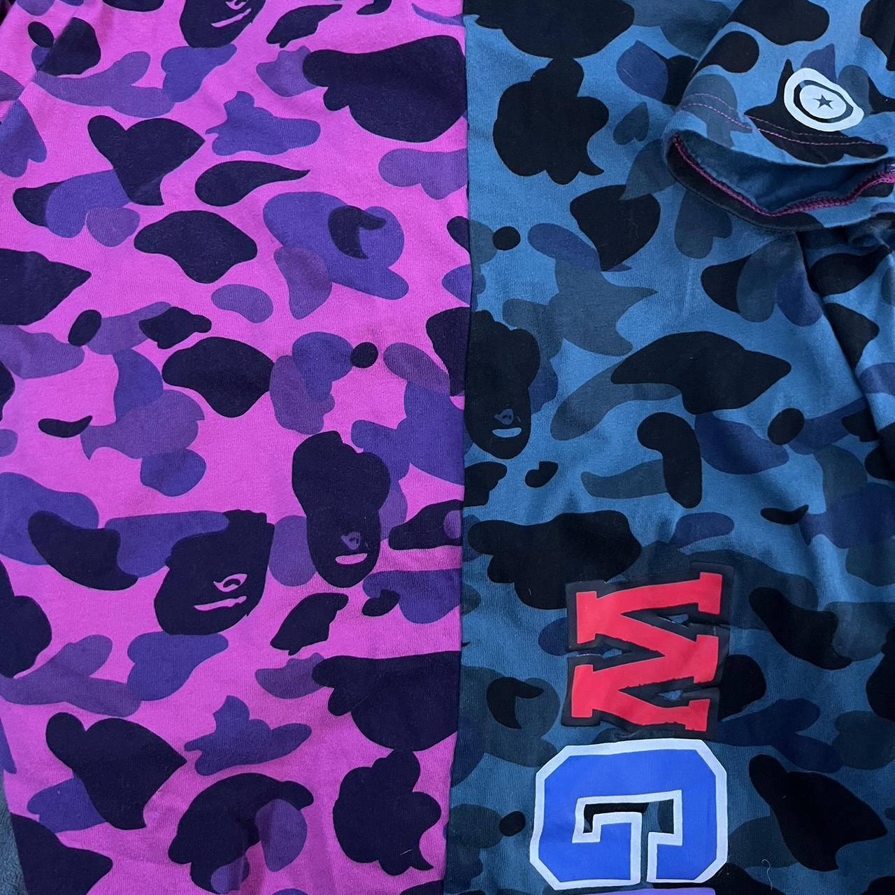 Bape half blue hot sale half purple shirt