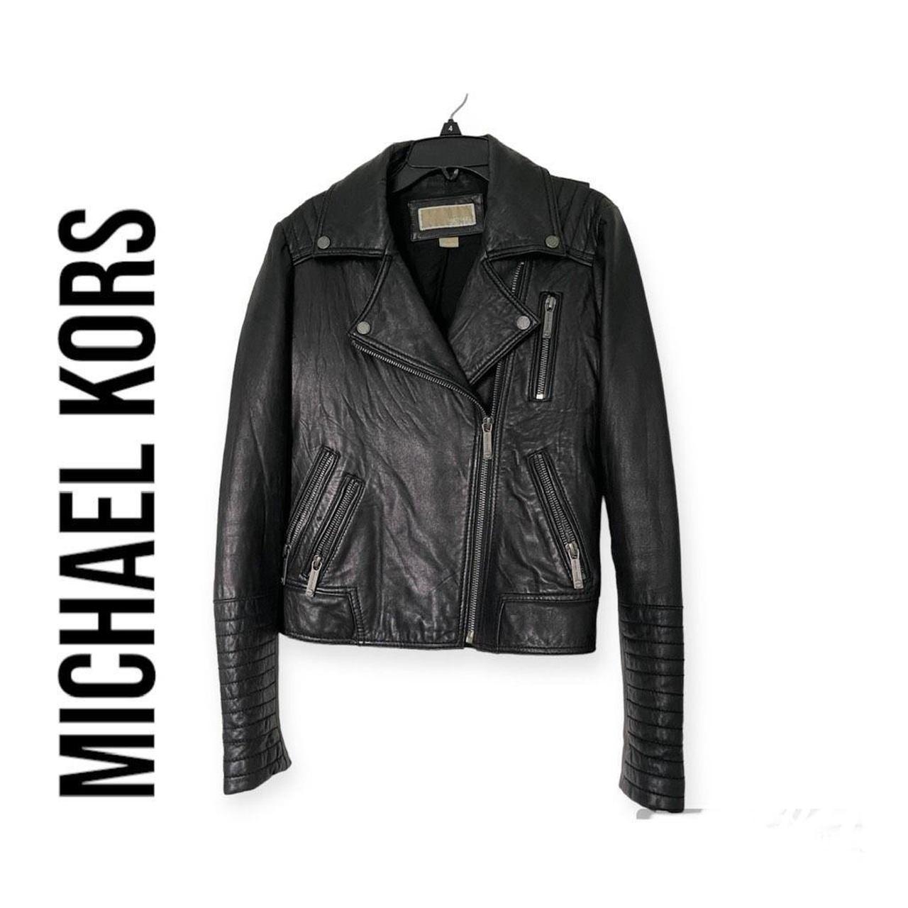 Michael kors women's hot sale black leather motorcycle jacket