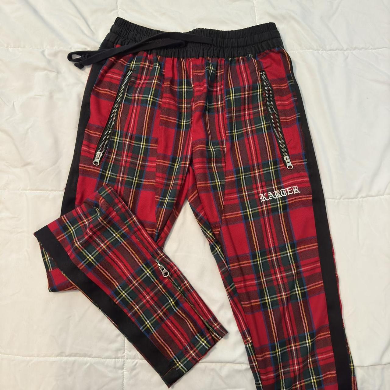 Red Plaid Joggers | Size Small Only flaw is right... - Depop