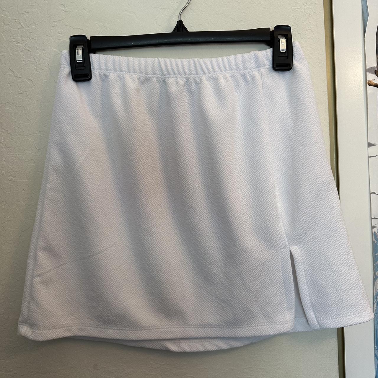 White Short Skirt Color: White Size: M Small slit on... - Depop
