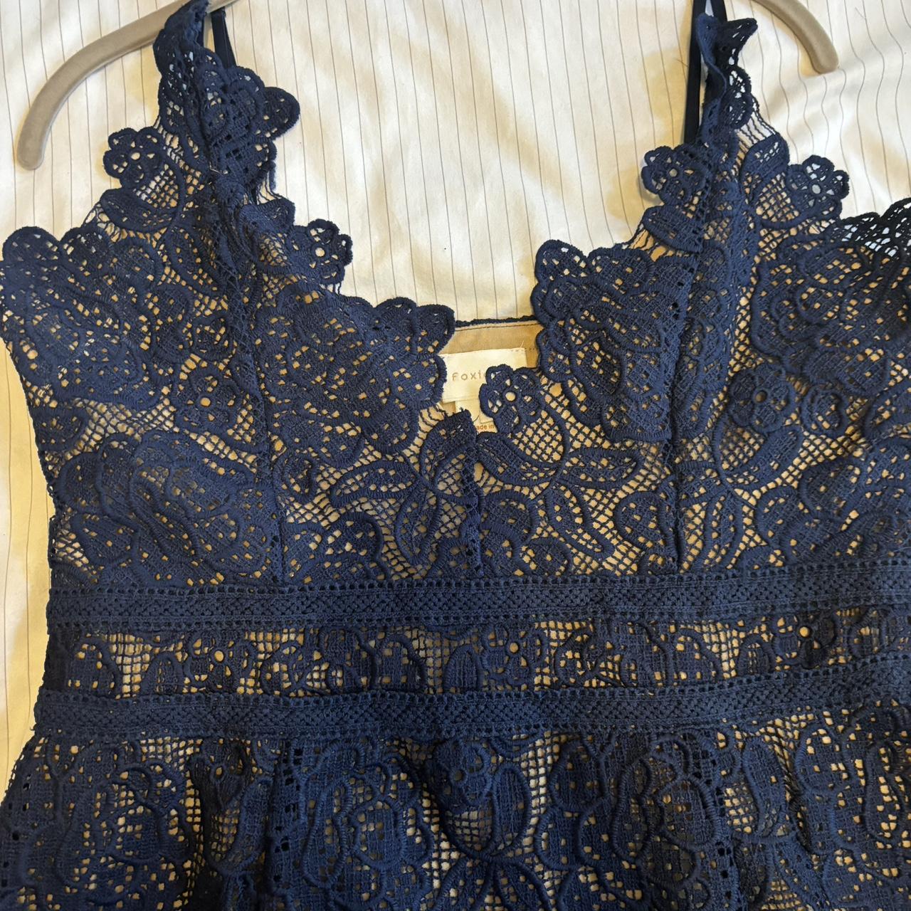 Navy blue lace dress with beige lining. Bought at... - Depop