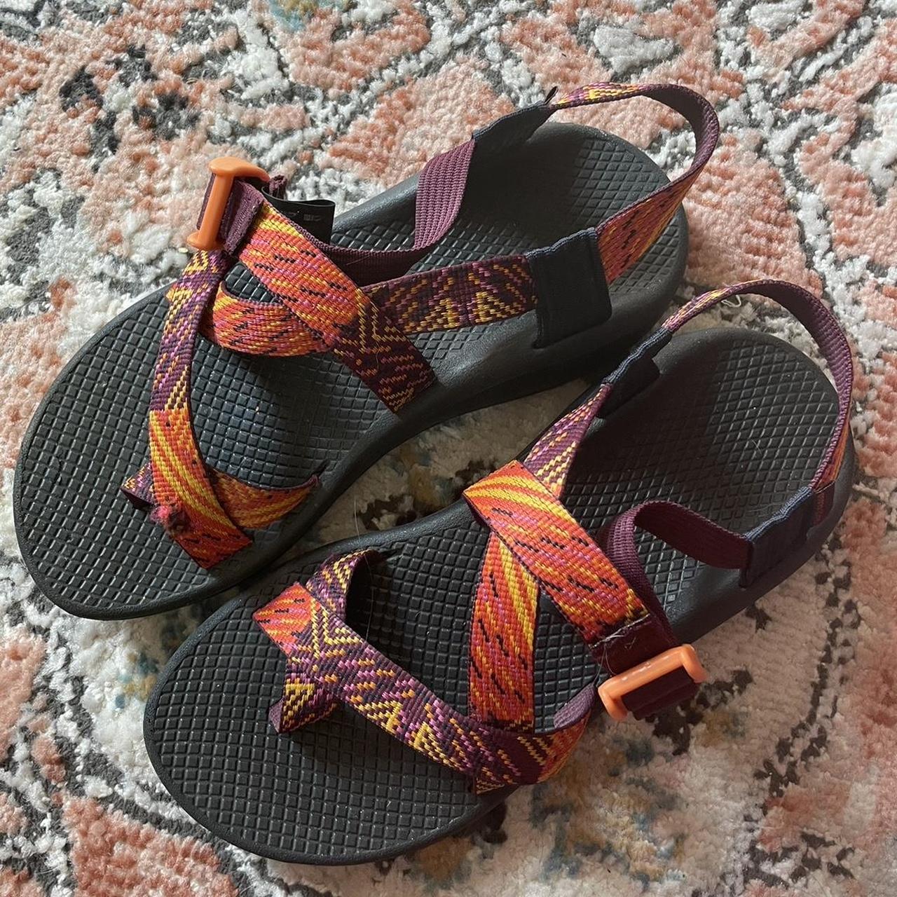 Chaco Women's Red and Burgundy Sandals | Depop