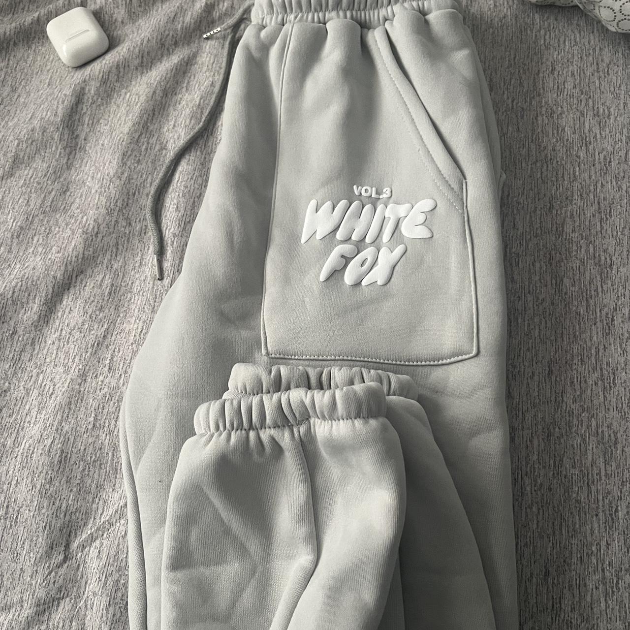 light grey and white, white fox sweat pants... - Depop