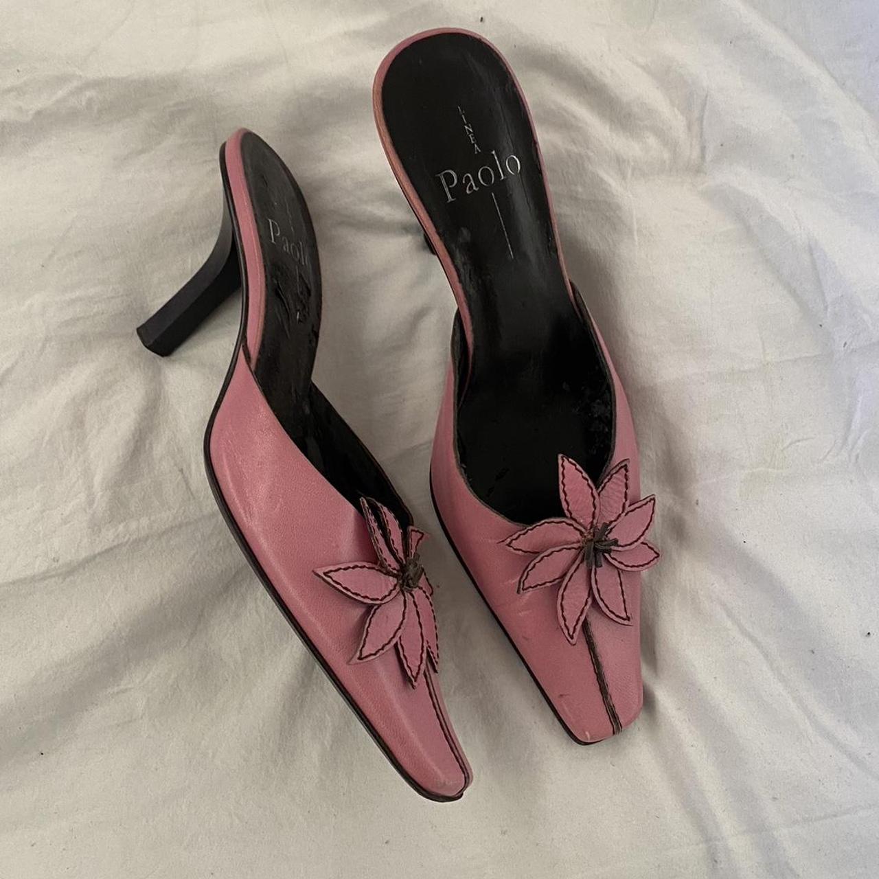 Louis Vuitton pink denim kitten heels 35.5 By - Depop