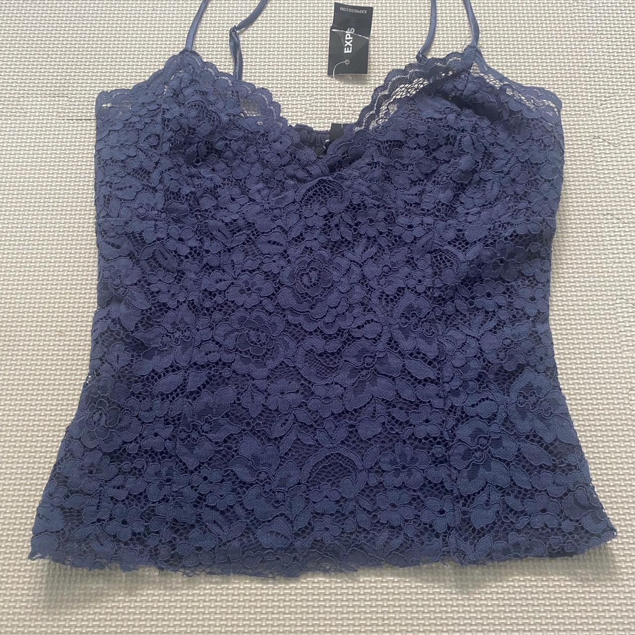 Navy blue lace tank top Adjustable spaghetti straps - Depop