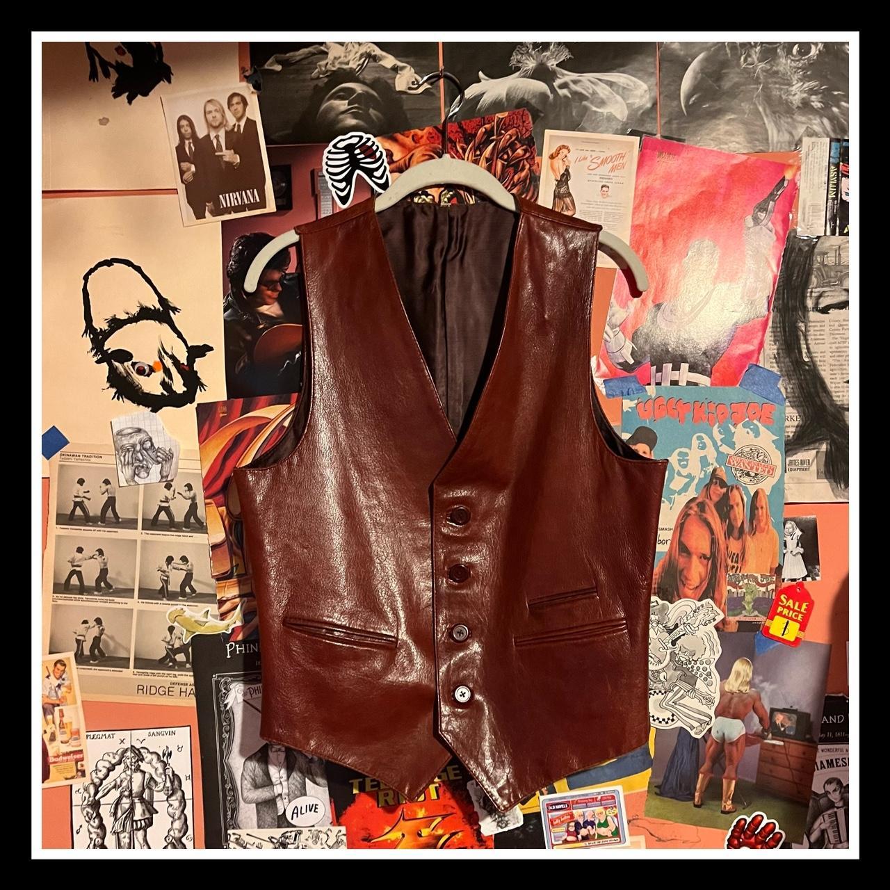 Mens Leather Vest Brown Leather Clothing Cowboy Vest Vintage