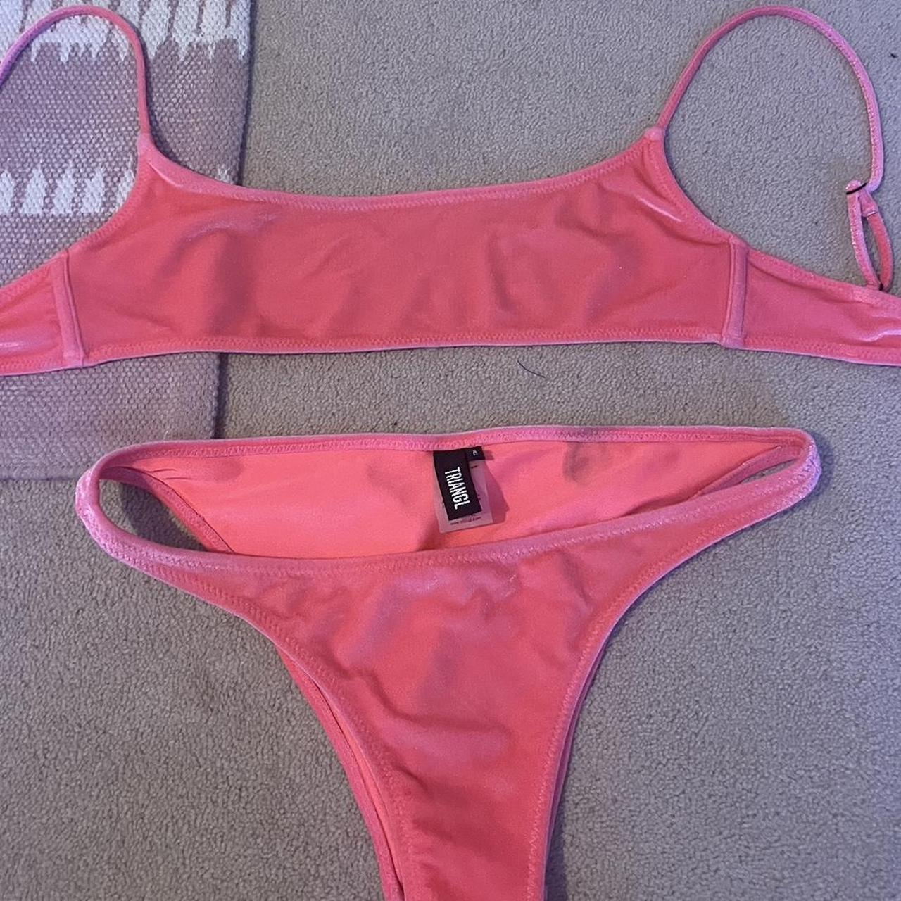 neon pink TRIANGL bikini - small stain on the... - Depop