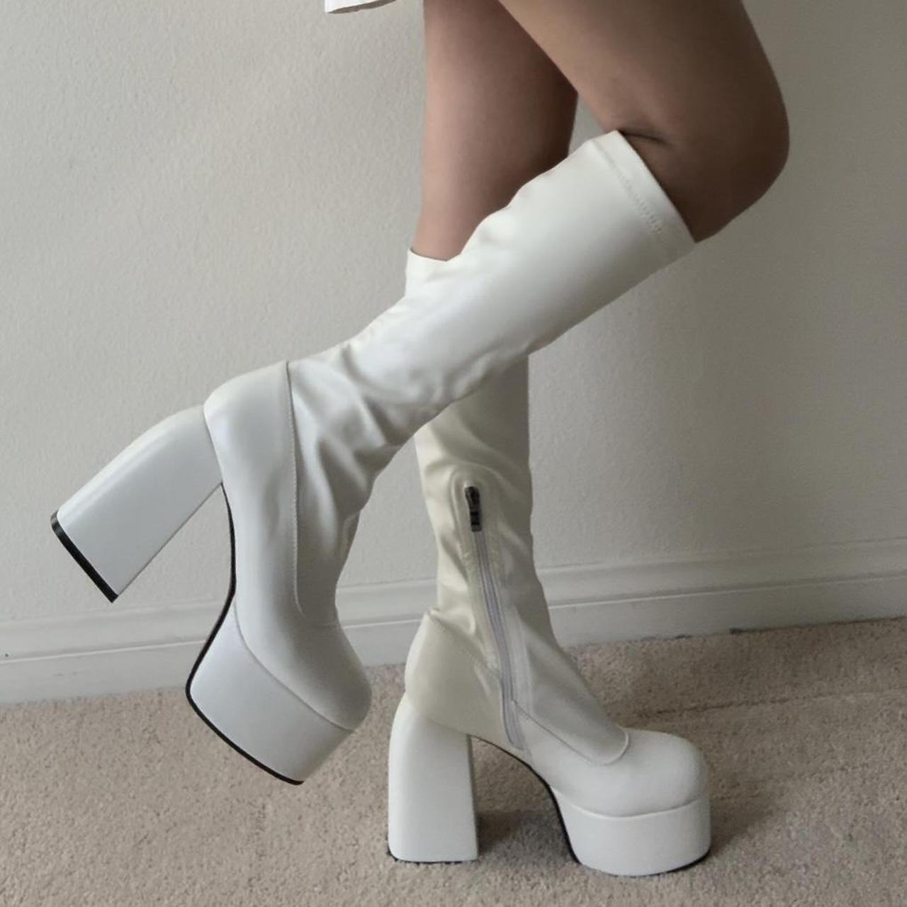 Brand New White Platform Knee High Boots Looks Depop