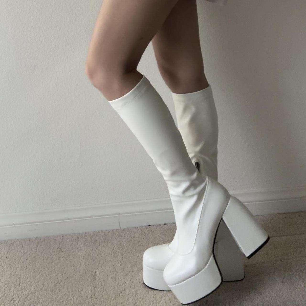 Brand New White Platform Knee High Boots Looks Depop