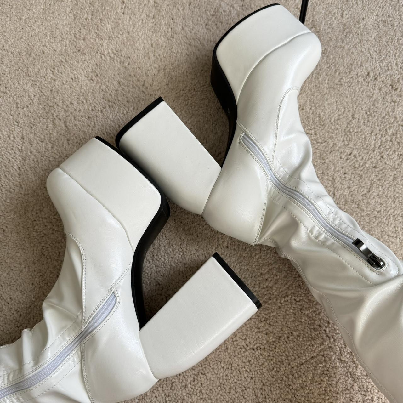 Brand New White Platform Knee High Boots Looks Depop