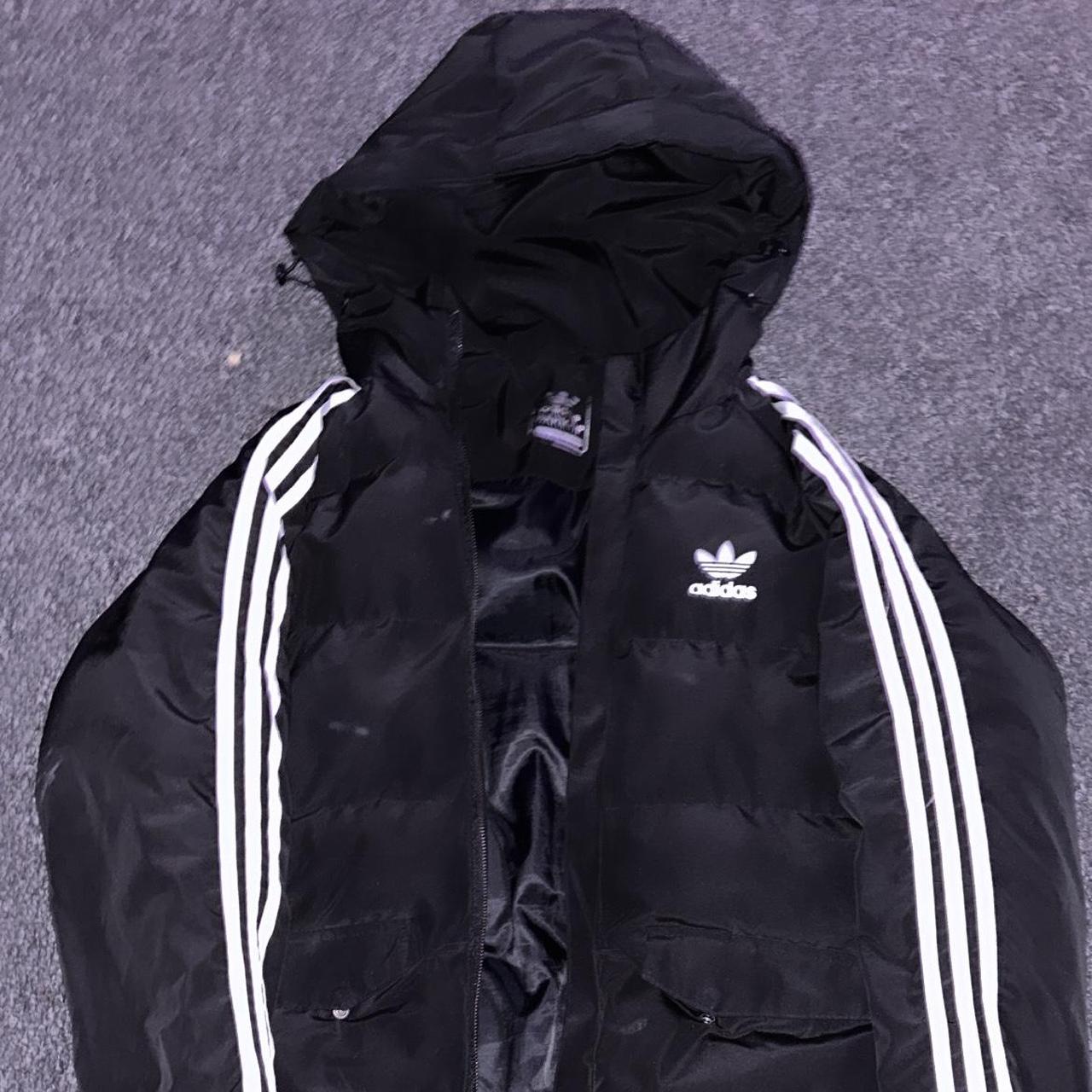 ADDIDAS HOODED LONG BLACK COAT SOLD OUT... - Depop