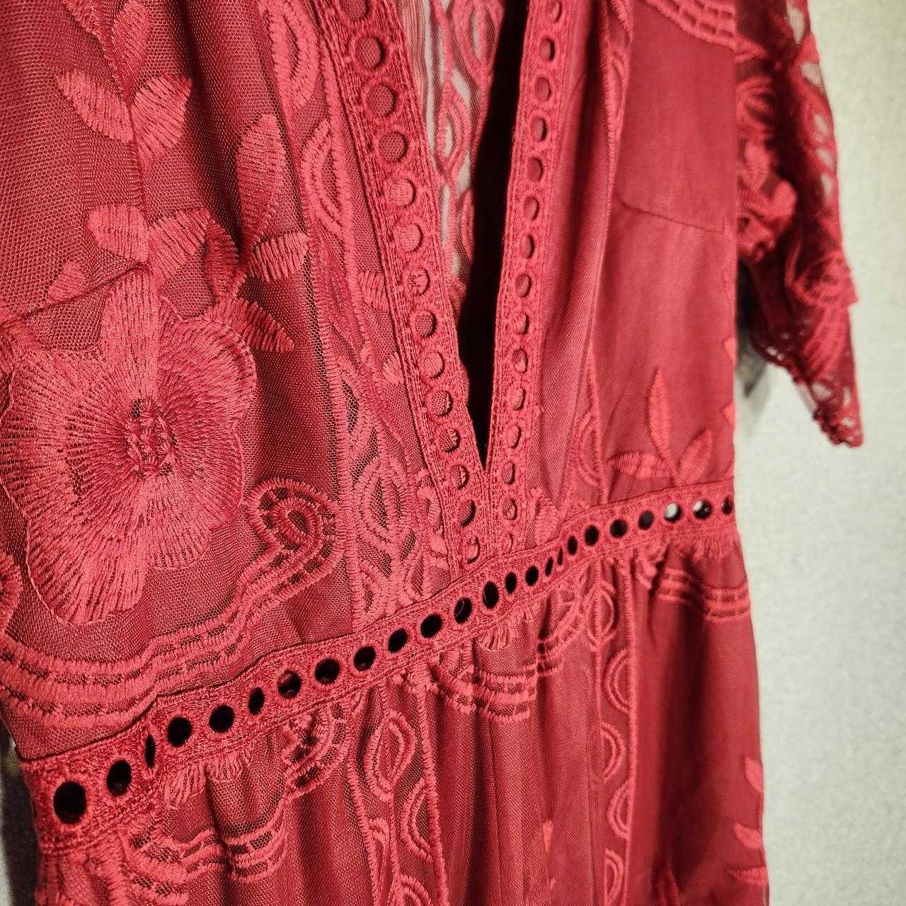 Women's Dress - Red - M – Burgundy lace romper dr… - image 2
