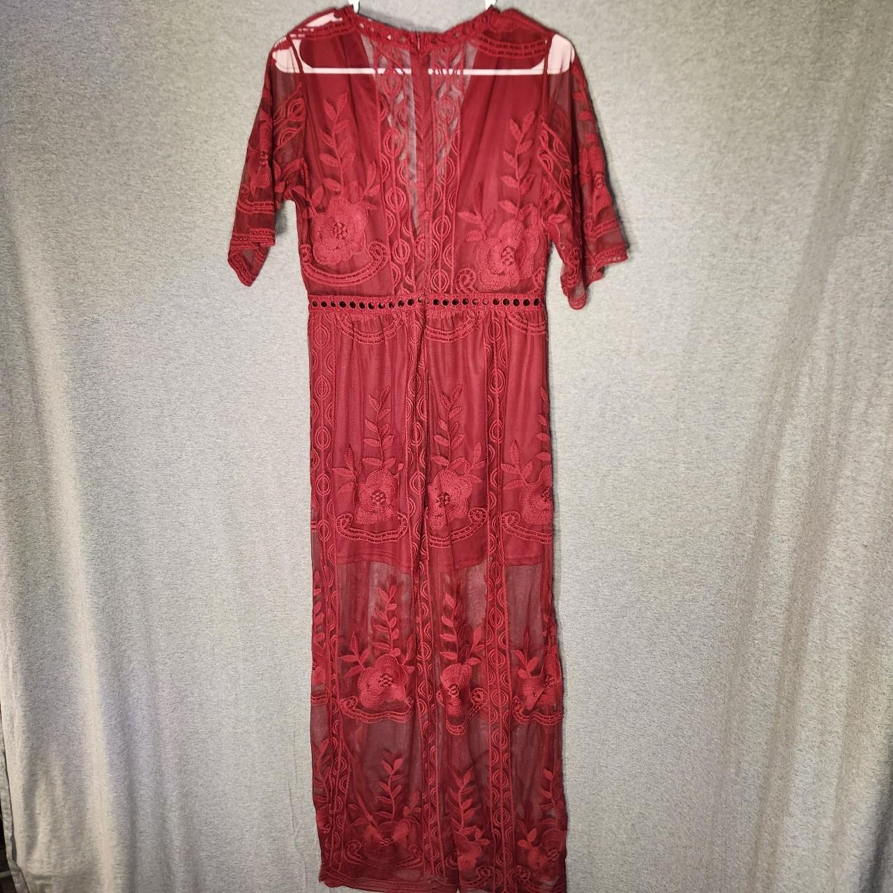 Women's Dress - Red - M – Burgundy lace romper dr… - image 4