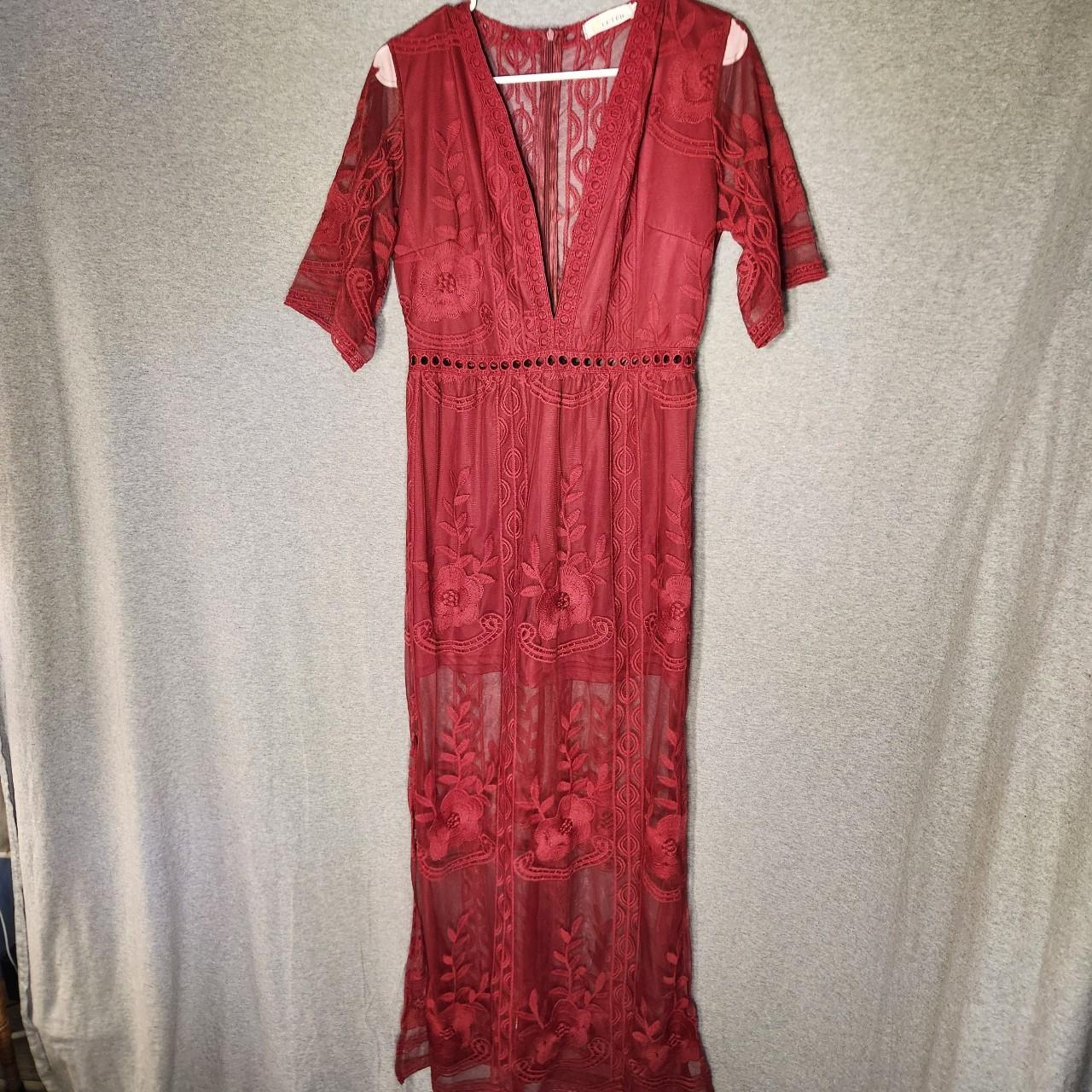 Women's Dress - Red - M – Burgundy lace romper dr… - image 1