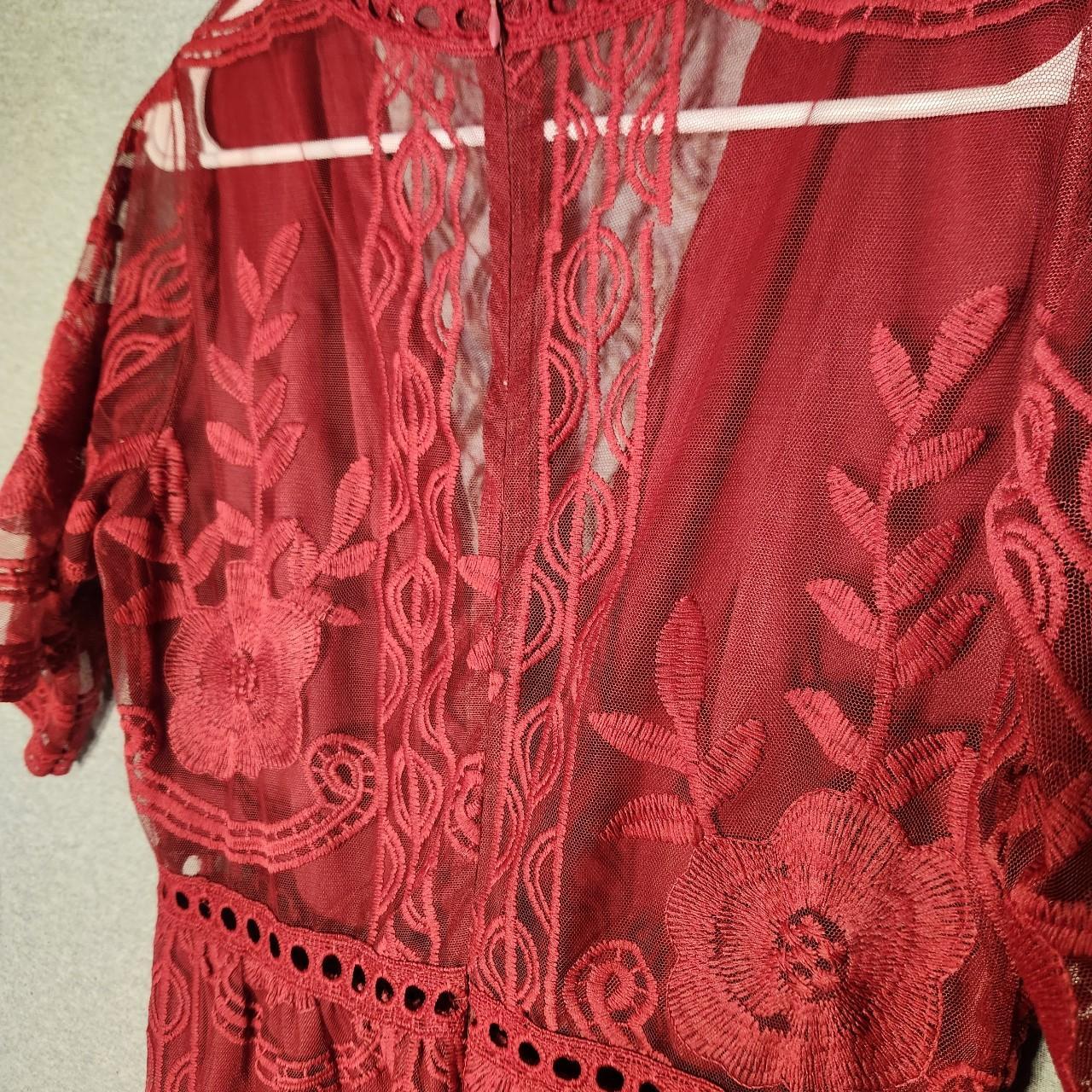 Women's Dress - Red - M – Burgundy lace romper dr… - image 5