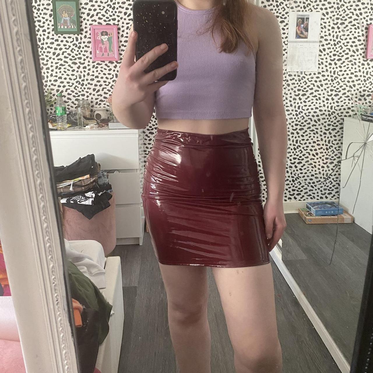 Red pvc clearance skirt missguided