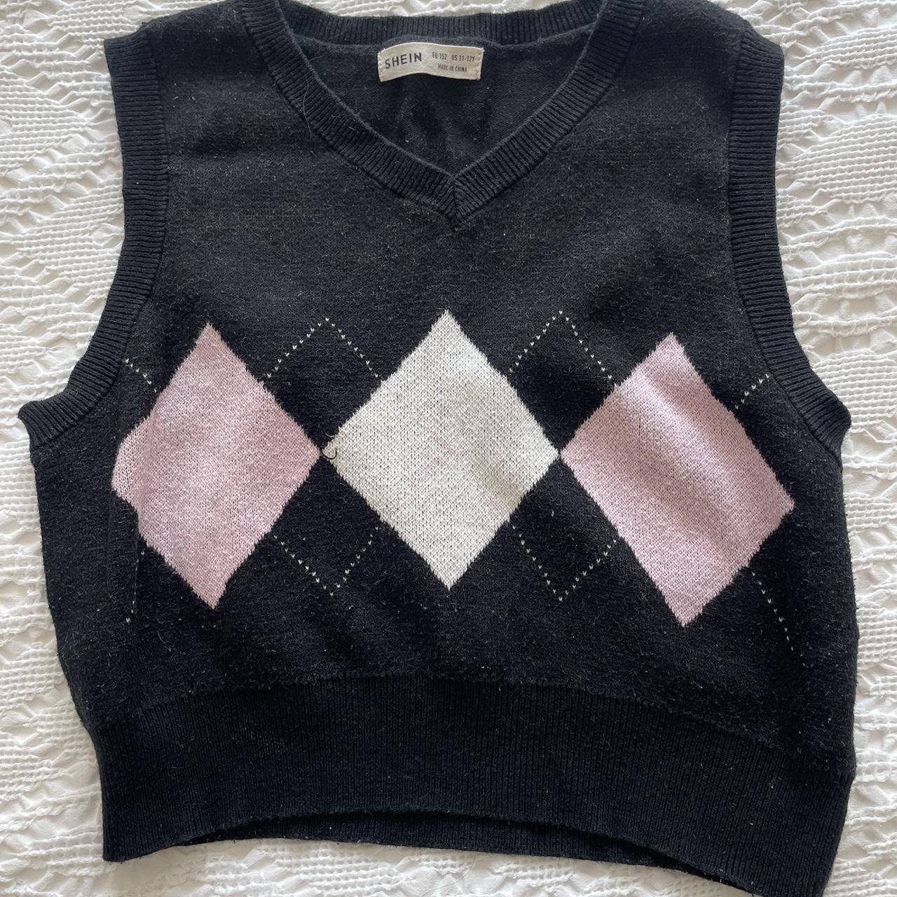 Pink and black argyle sweater Depop