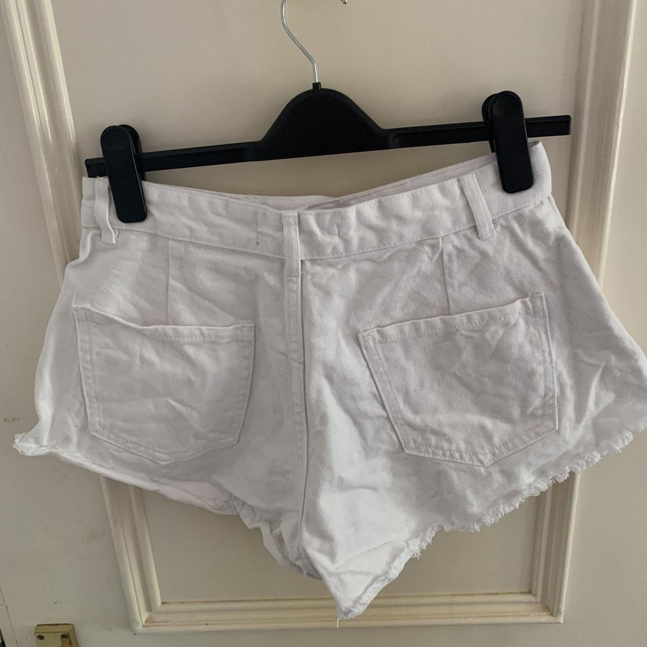 white freyed denim , flared leg shorts - primark size 8 - Depop