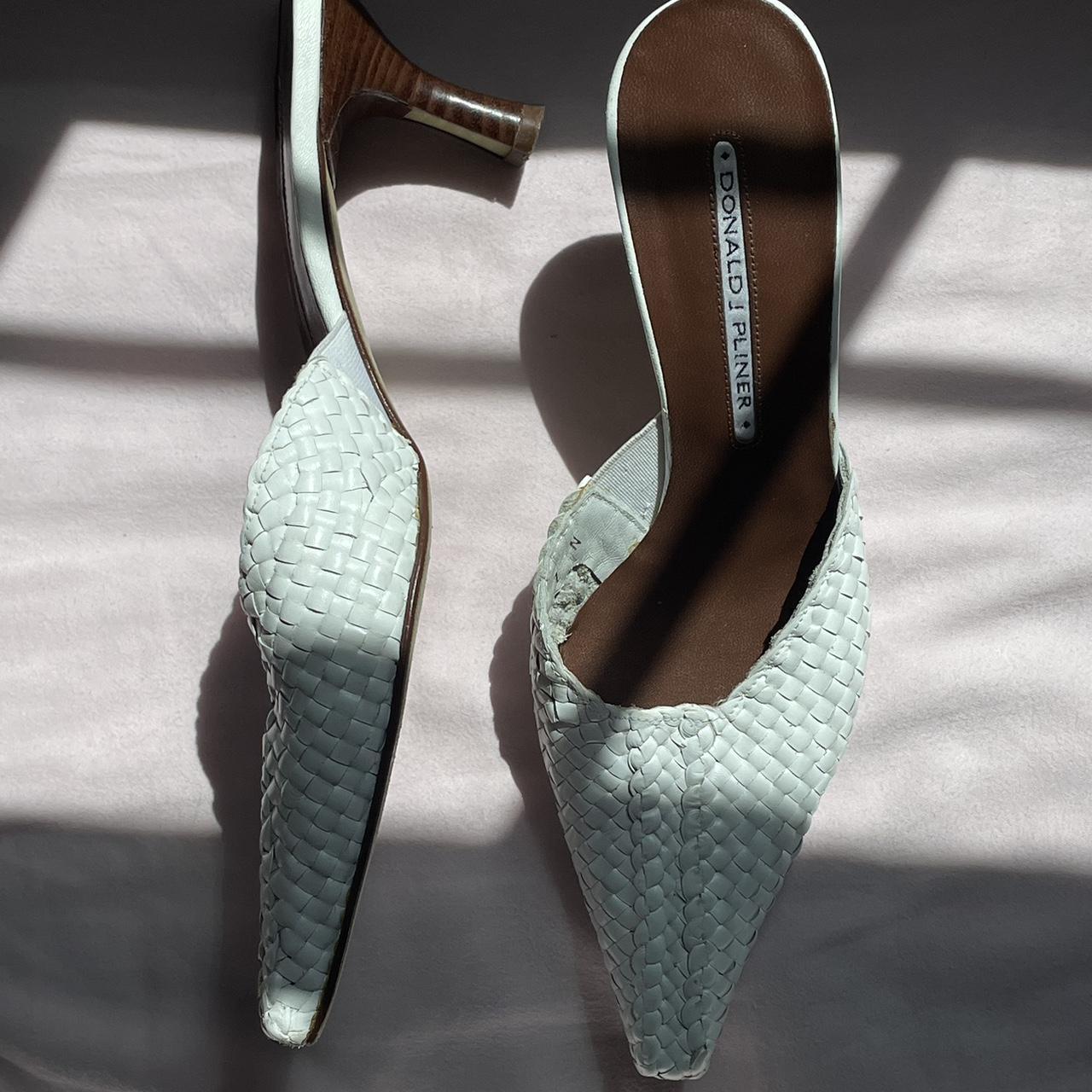 DONALD J PLINER Kitten Heels White Woven Leather... - Depop