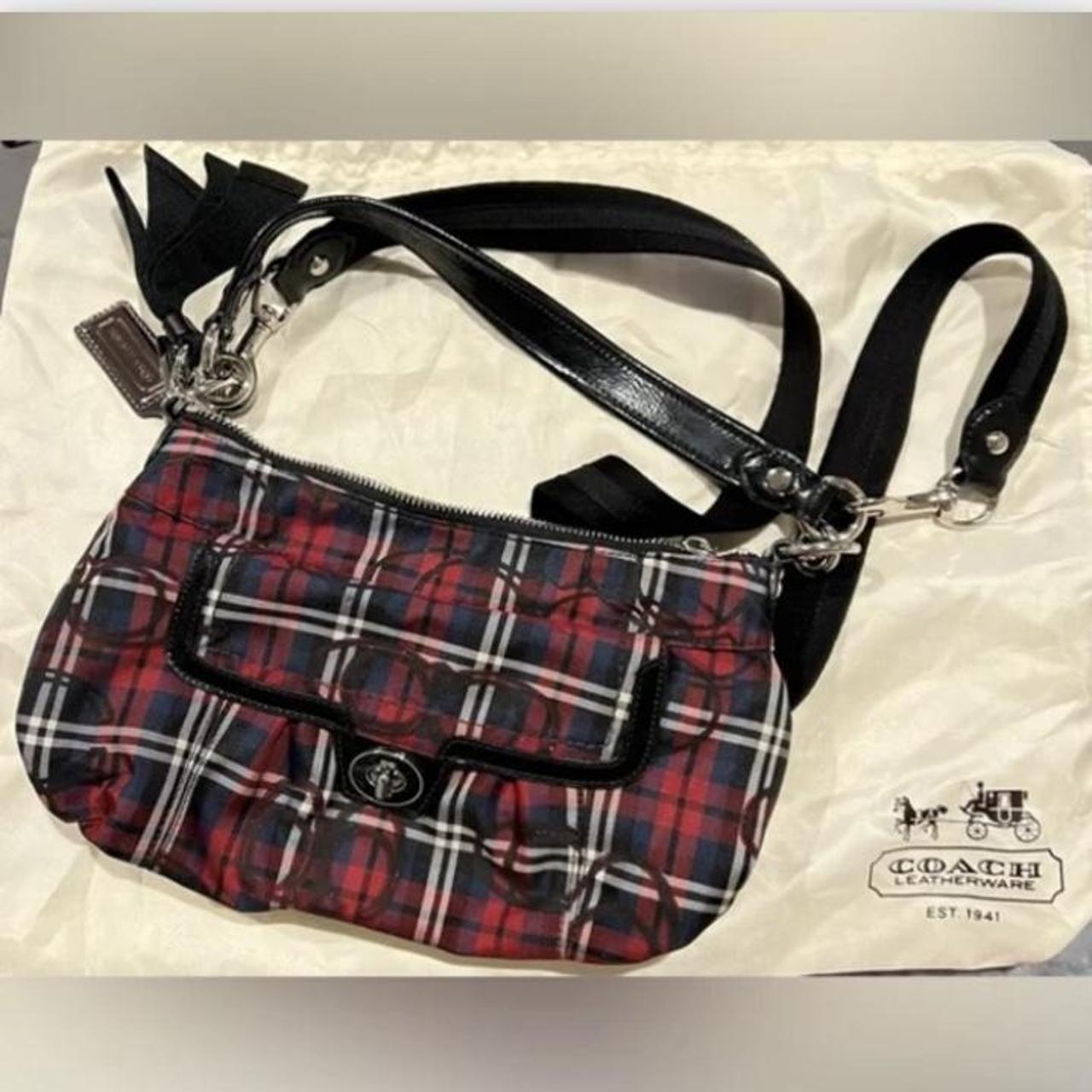 Coach poppy red tartan satchel on sale purse