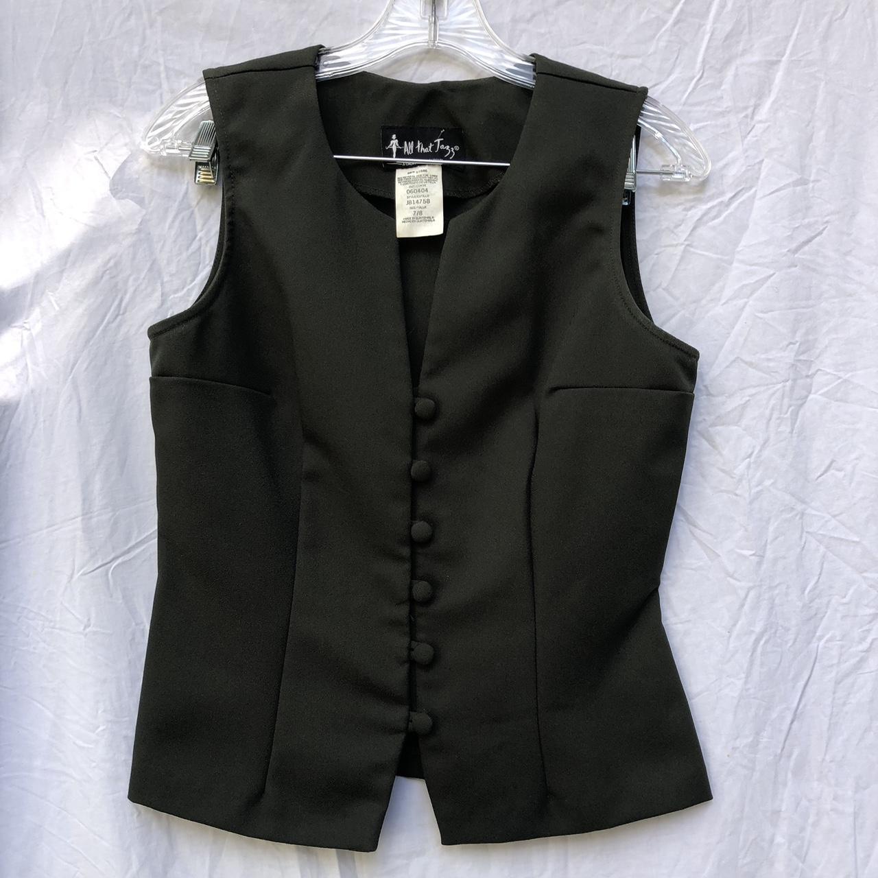 vintage dark green slim fit button up vest the fit... - Depop