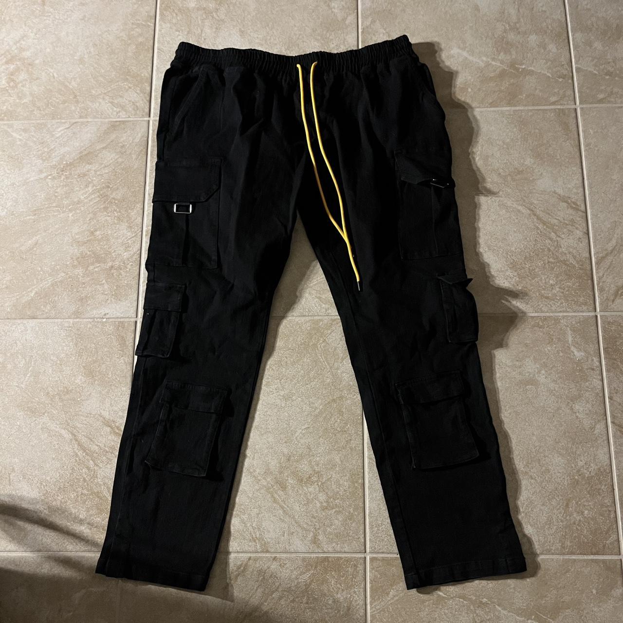 Black and yellow cargo pants best sale