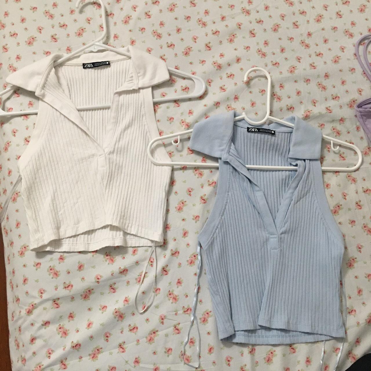 Blue and white Zara tops set - Depop