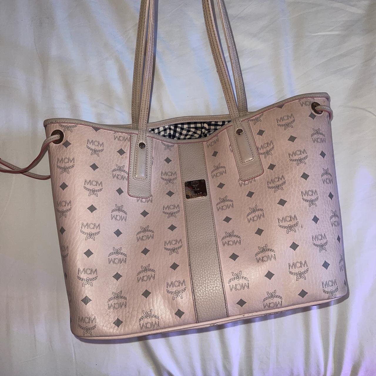 Pink mcm tote discount bag