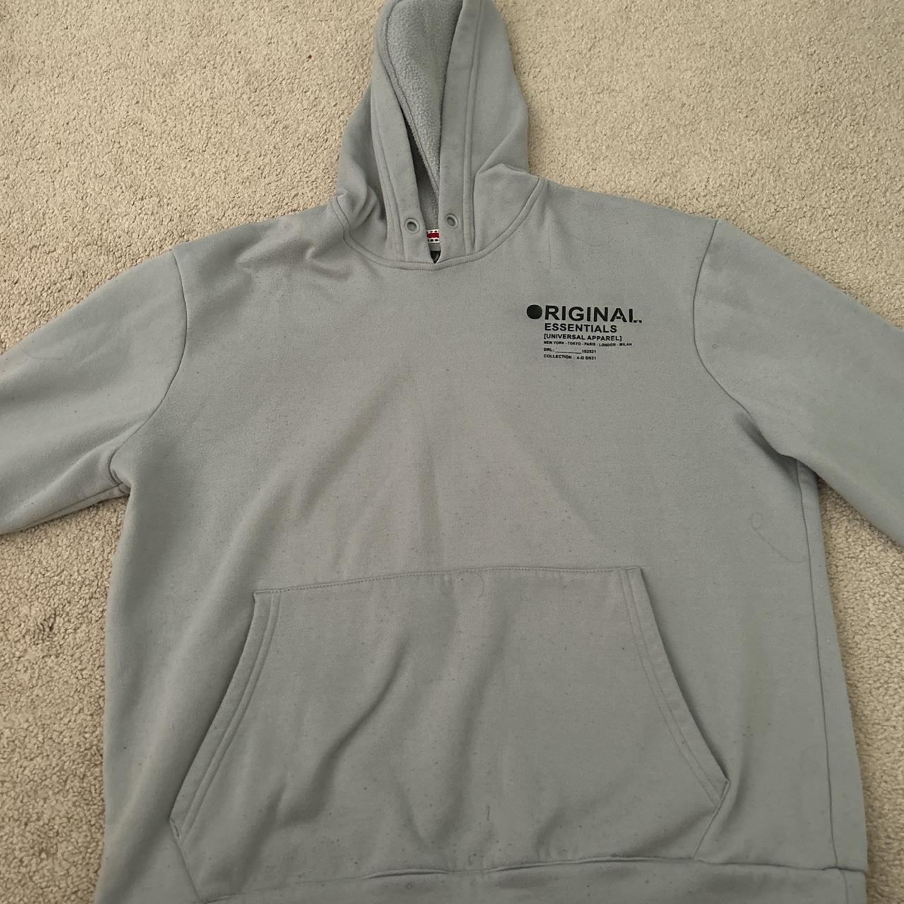 Essentials Men's Blue and Grey Hoodie | Depop