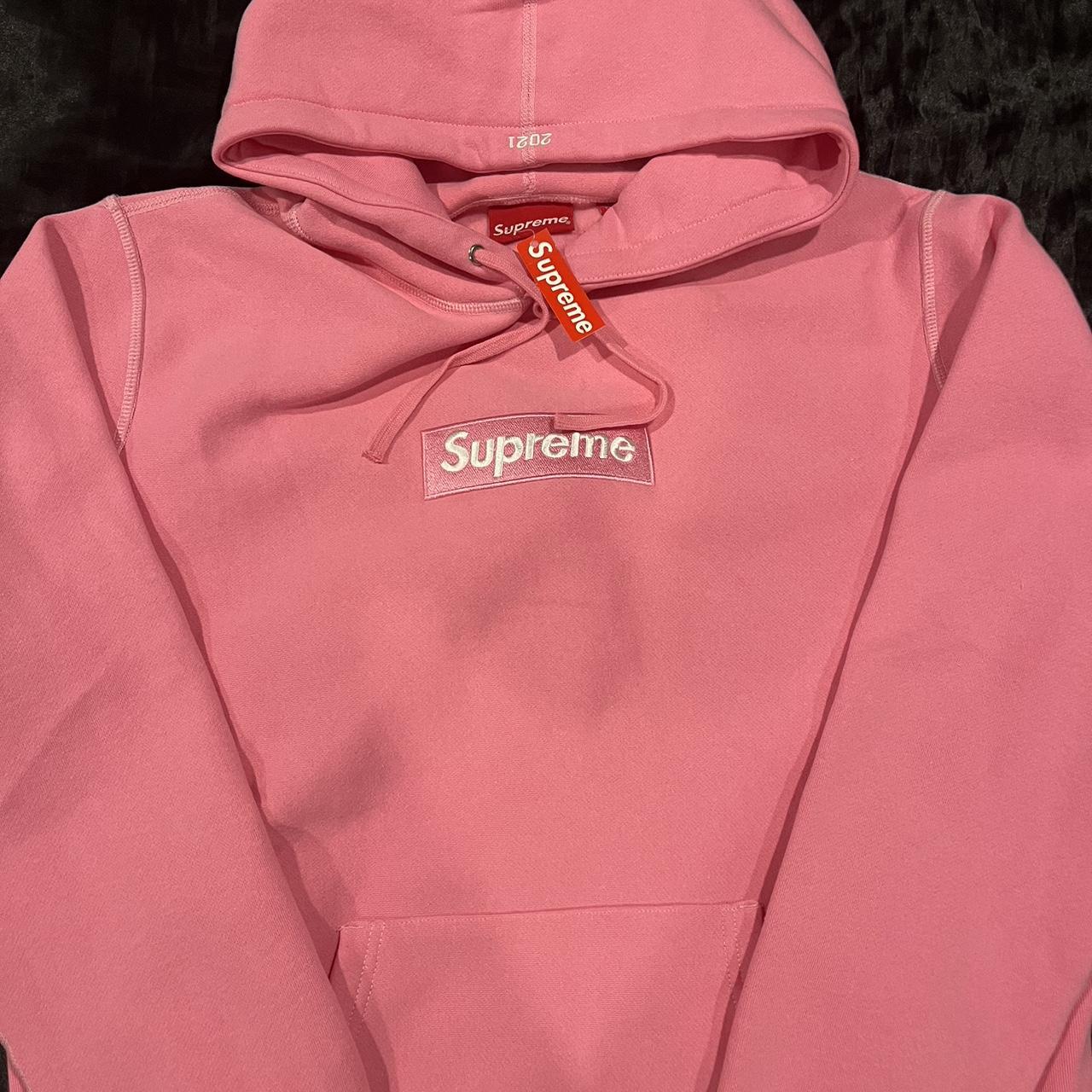 Pink supreme hoodie box logo FW21 BOGO... - Depop