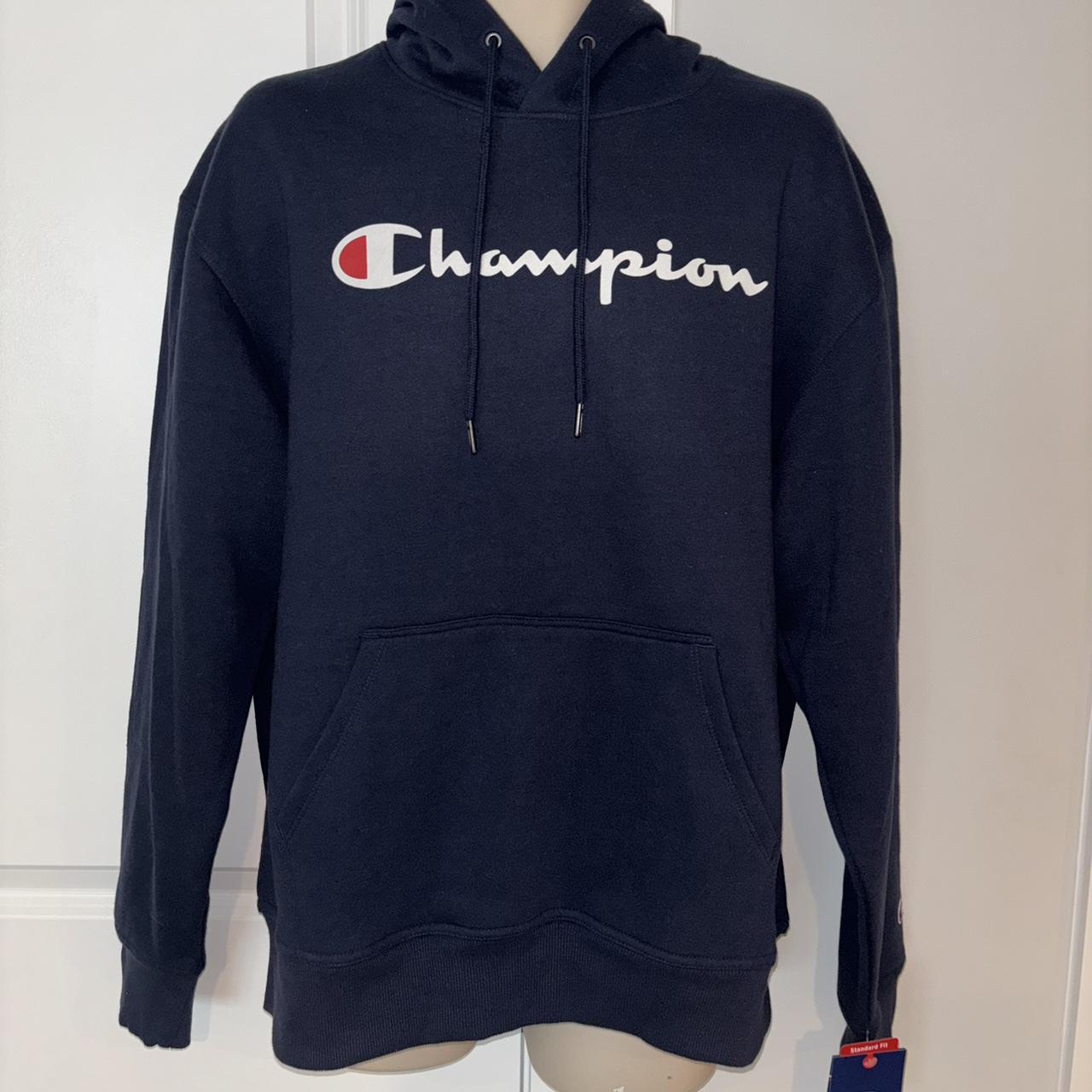 Champion script hoodie navy best sale