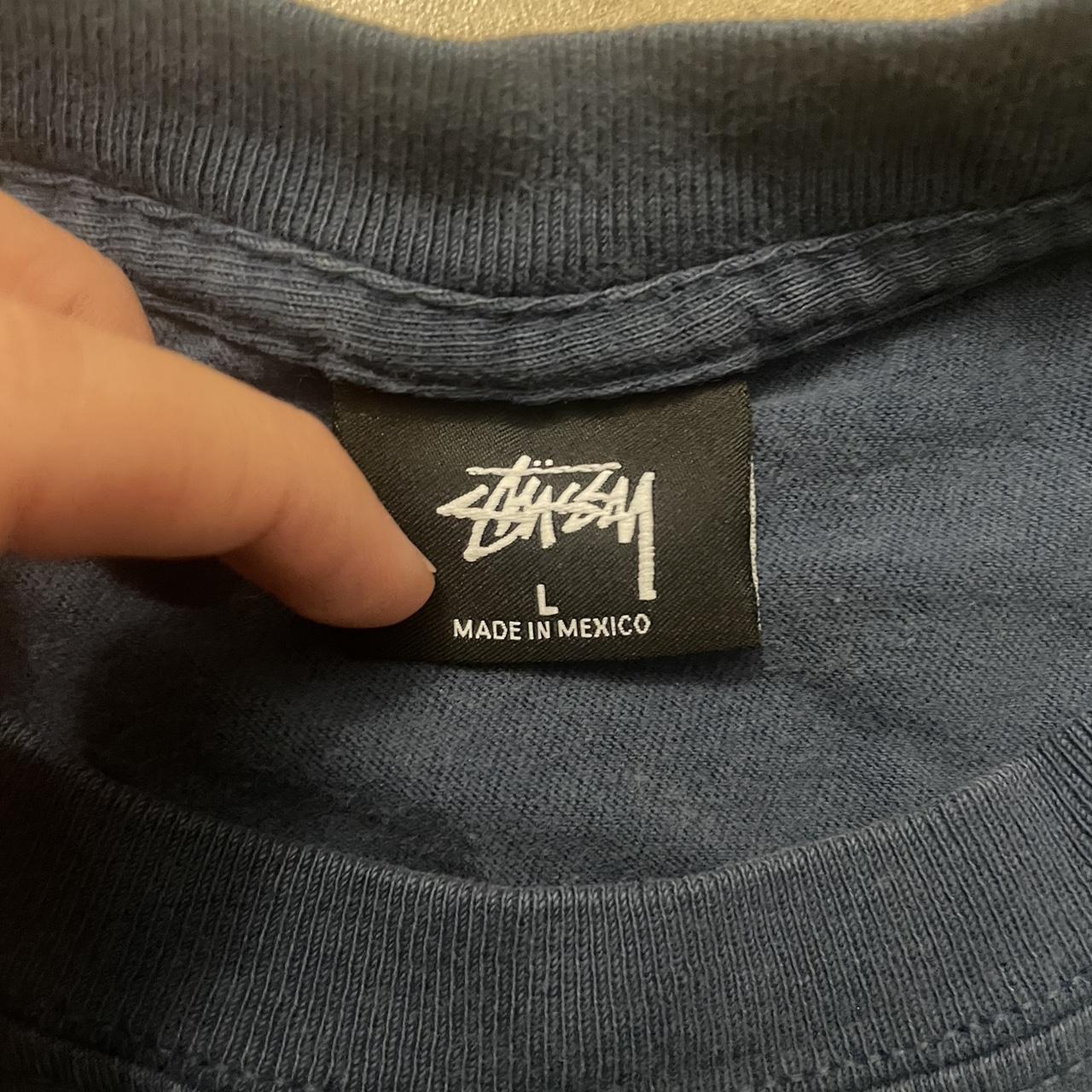 Navy blue waterfall print stüssy shirt Size:... - Depop