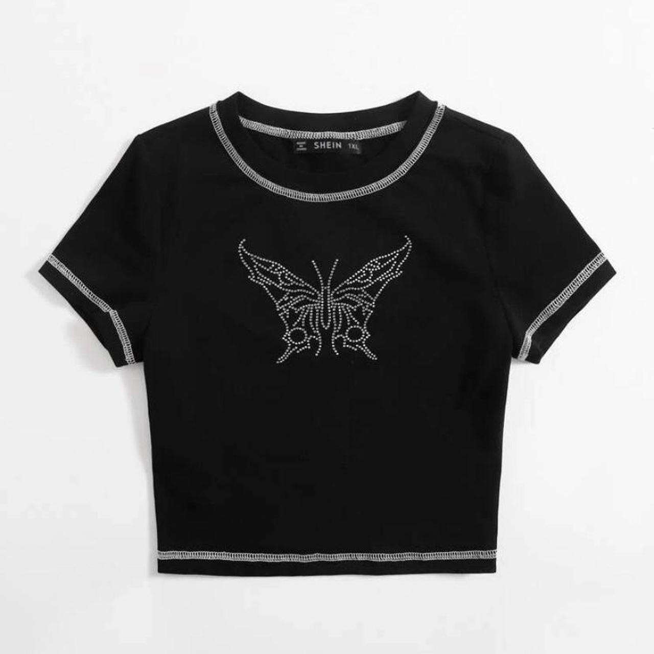 Black Rhinestone Butterfly Crop Top, message me