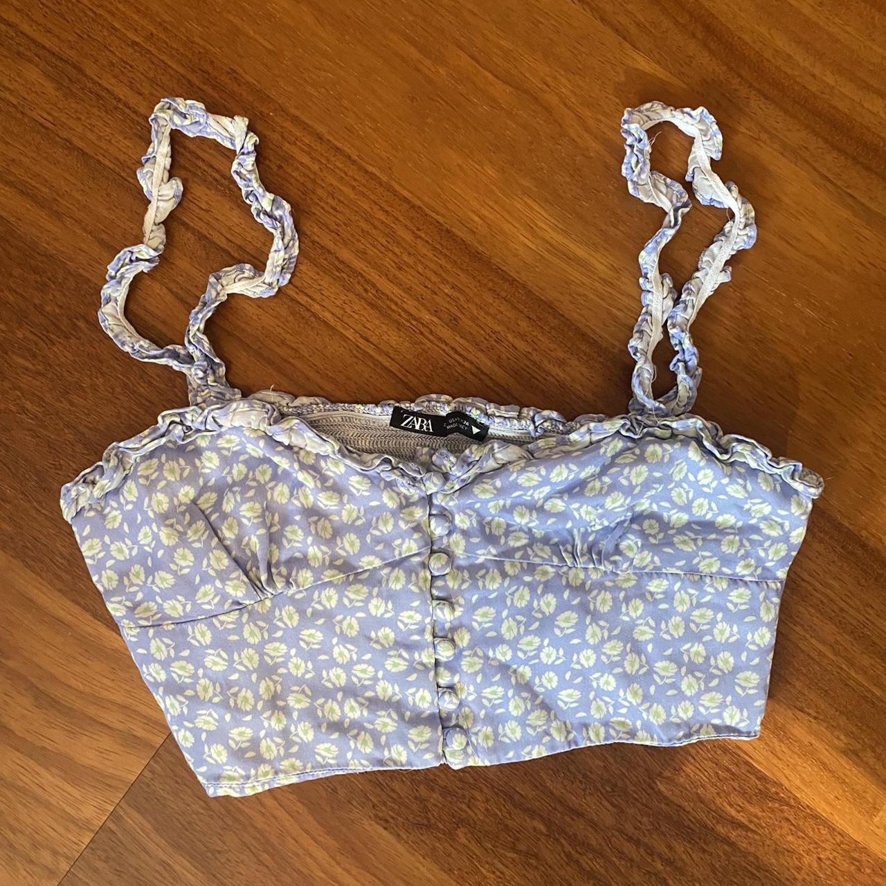 Zara blue floral shirt zara floral Depop