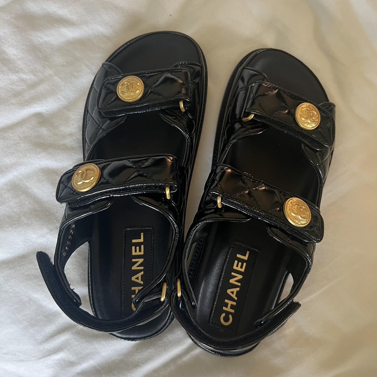 Chanel Women's Black Sandals | Depop