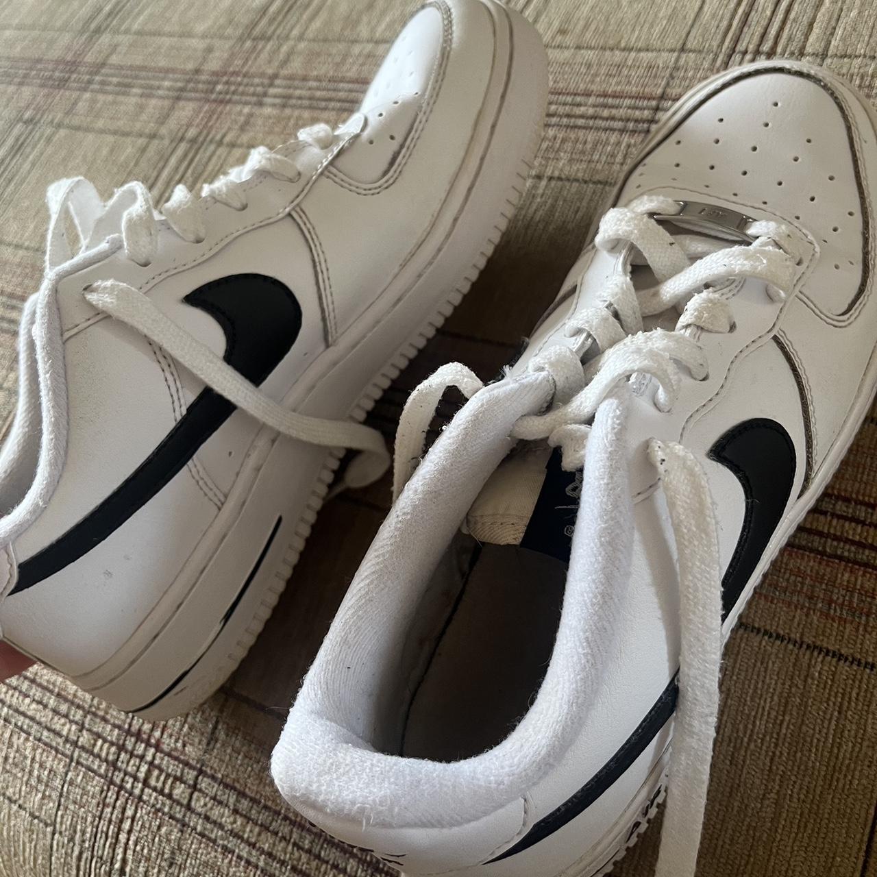 Air force ones with black tick Size 5, stain shown... - Depop