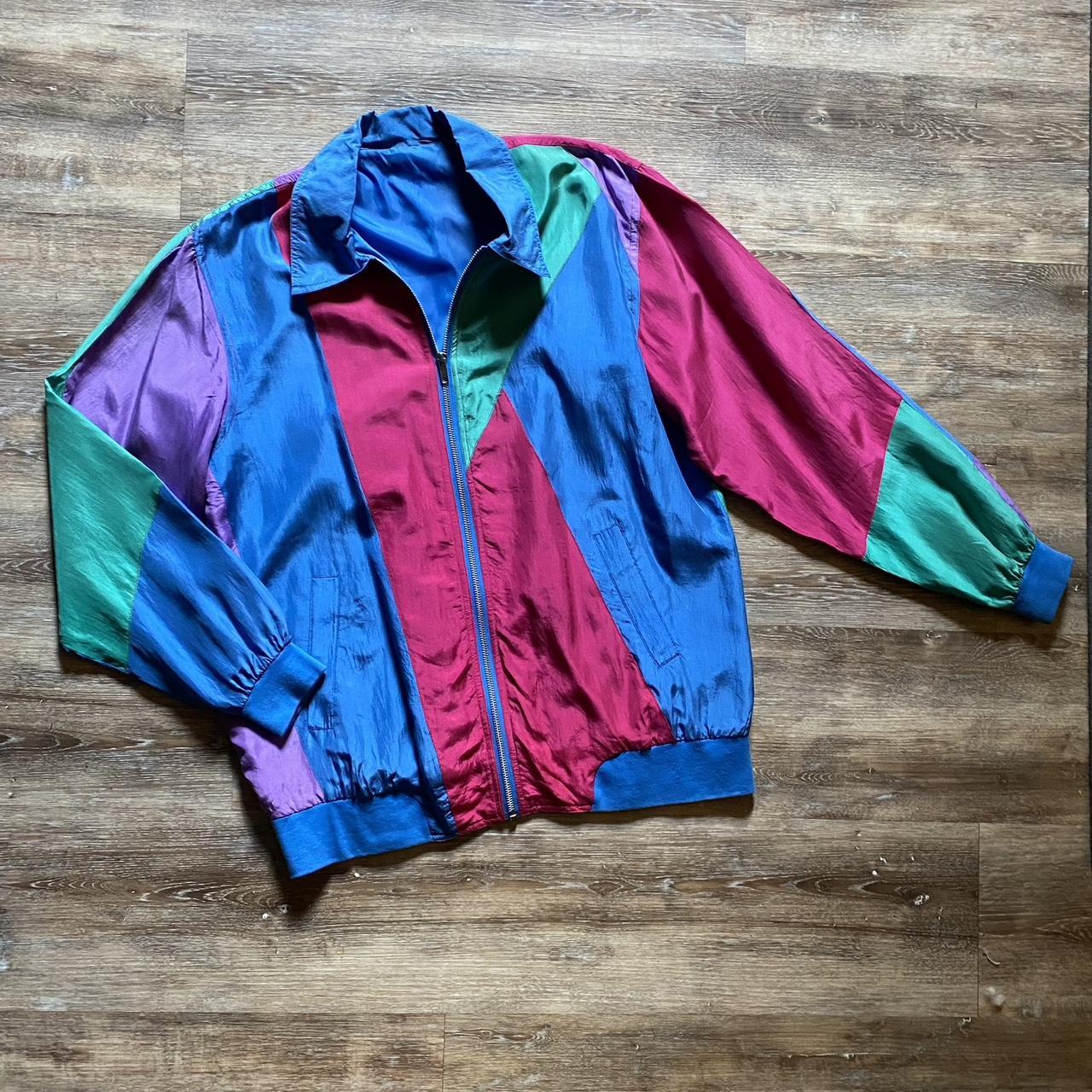 Vintage 80s Windbreaker jacket Colorblock pattern - Depop