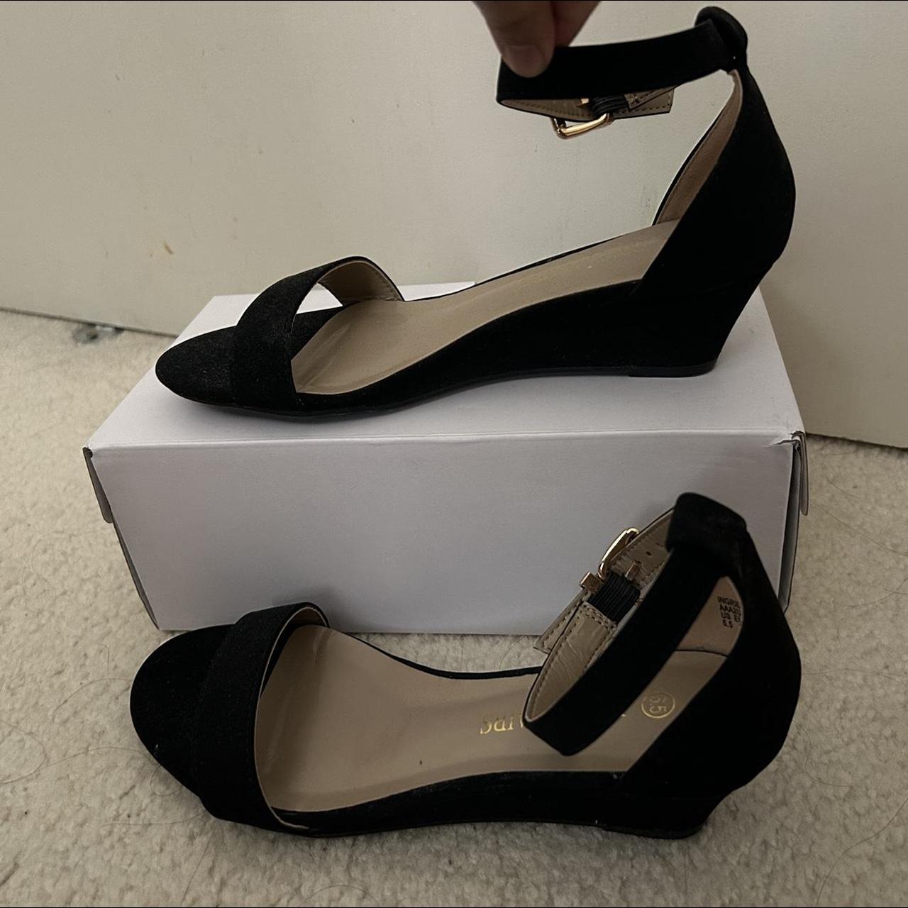 Black low wedge sandals with ankle strap best sale