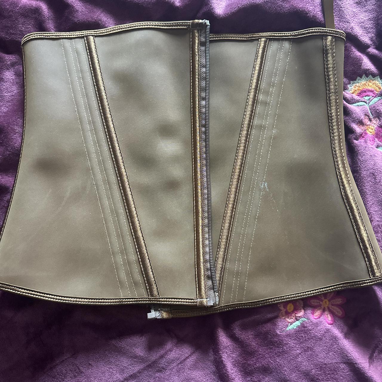 Tan faux leather corset with zipper Depop
