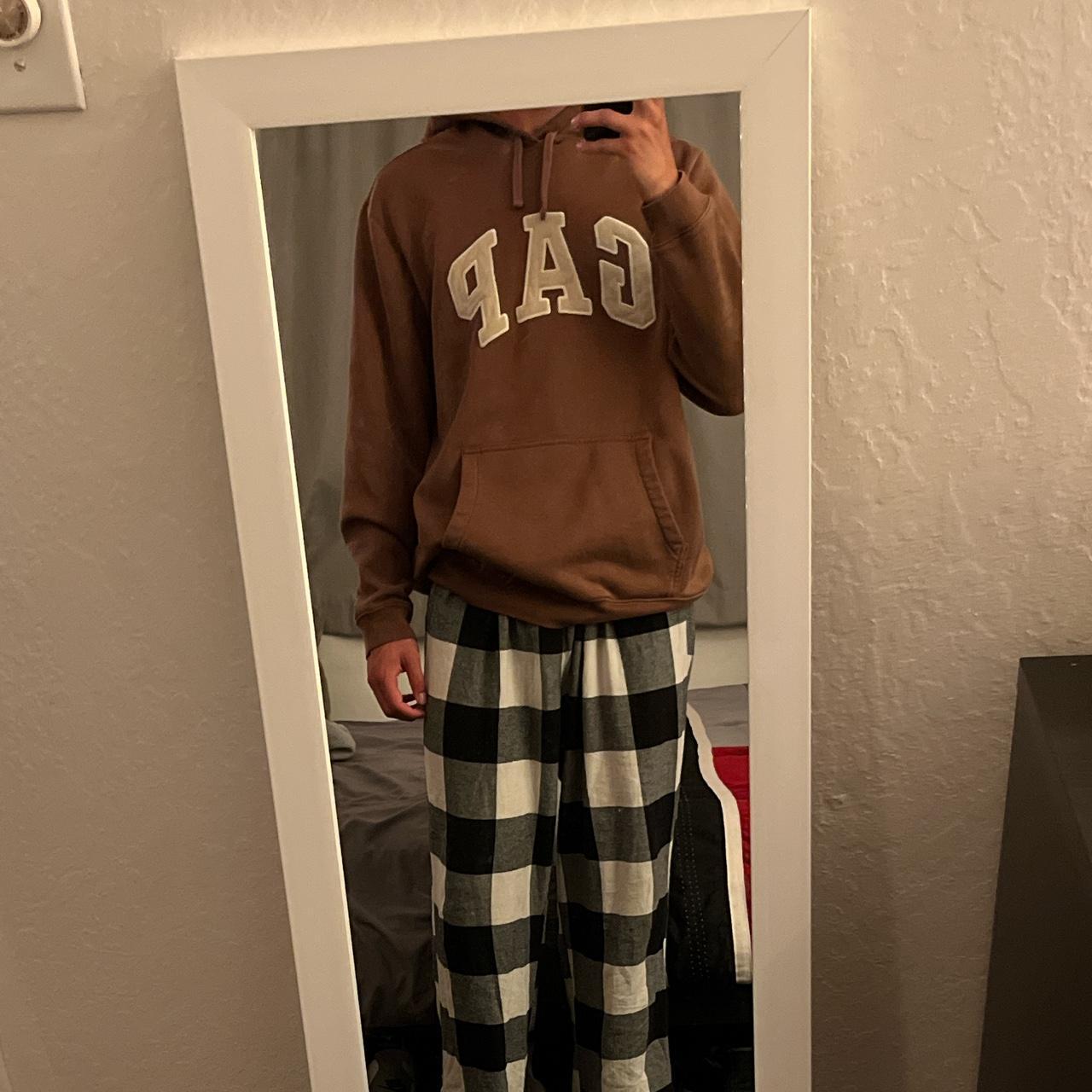 Gap Men's Cream and Brown Hoodie Depop