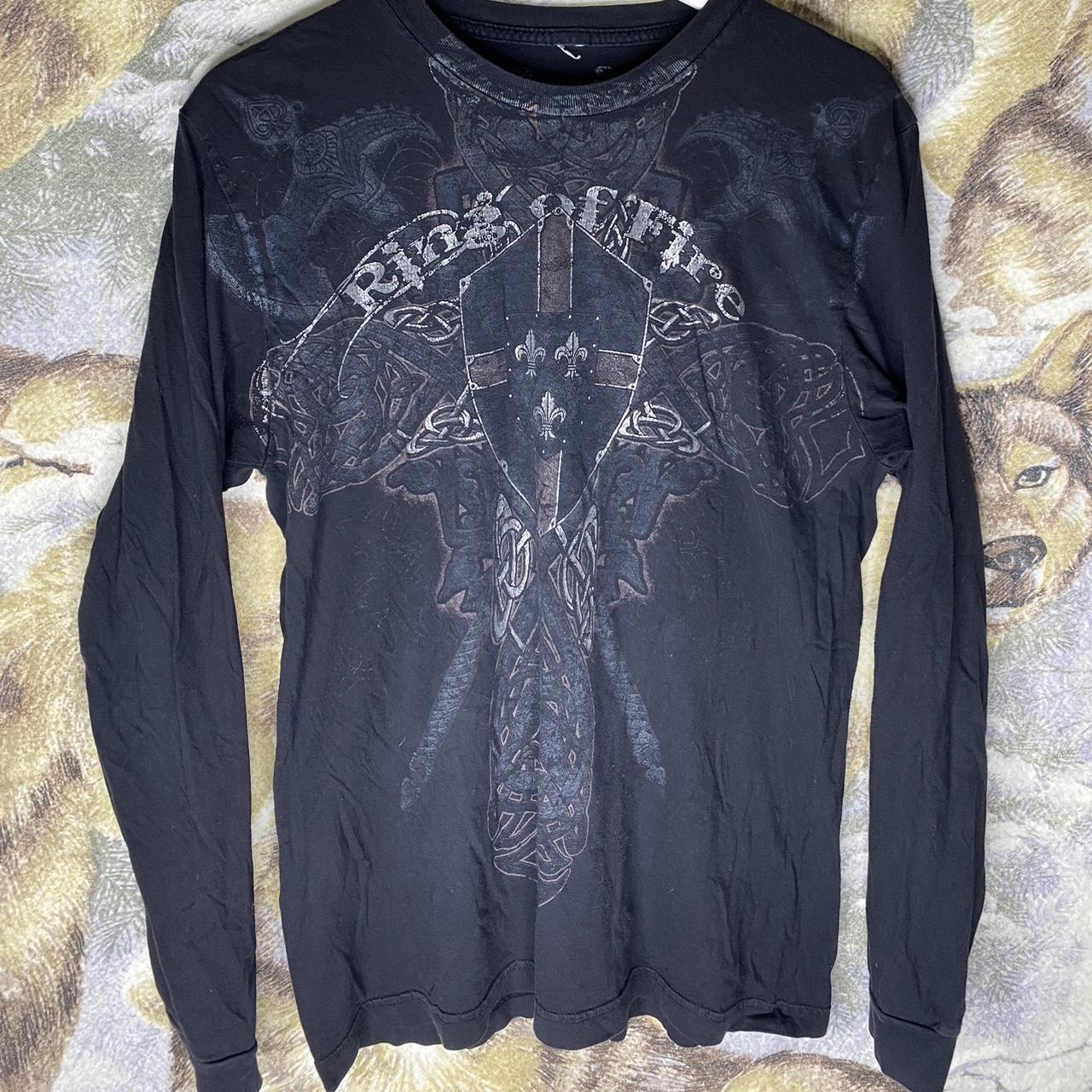 Cool y2k emo Ring of fire long sleeve, affliction,... - Depop